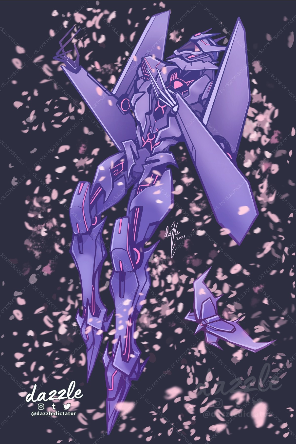 Artwork of Soundwave and Lazerbeak from Transformers Prime in a flurry of cherry blossoms