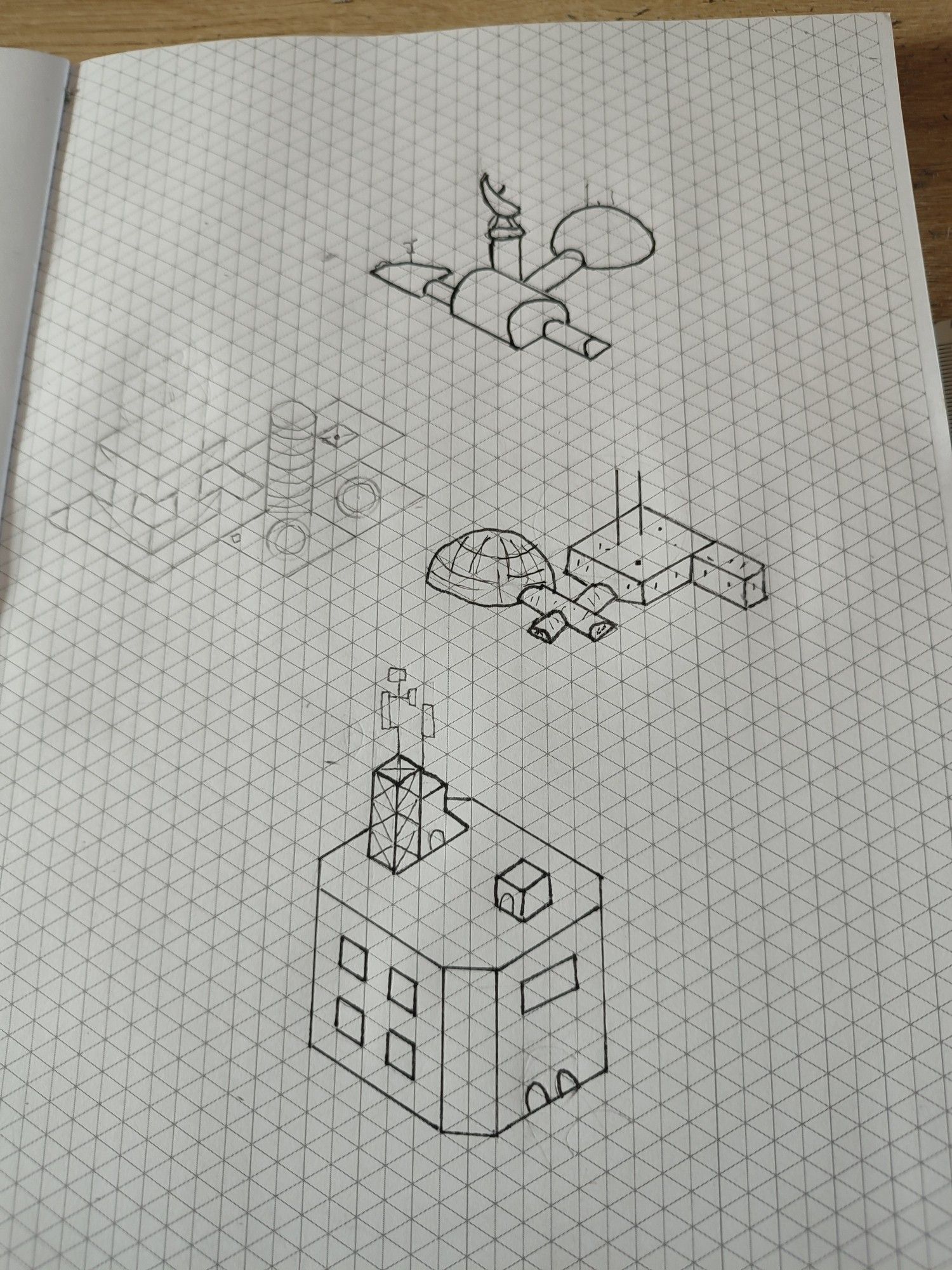 Sketch de structure de communication en isométrique pour des cartes de JDR.