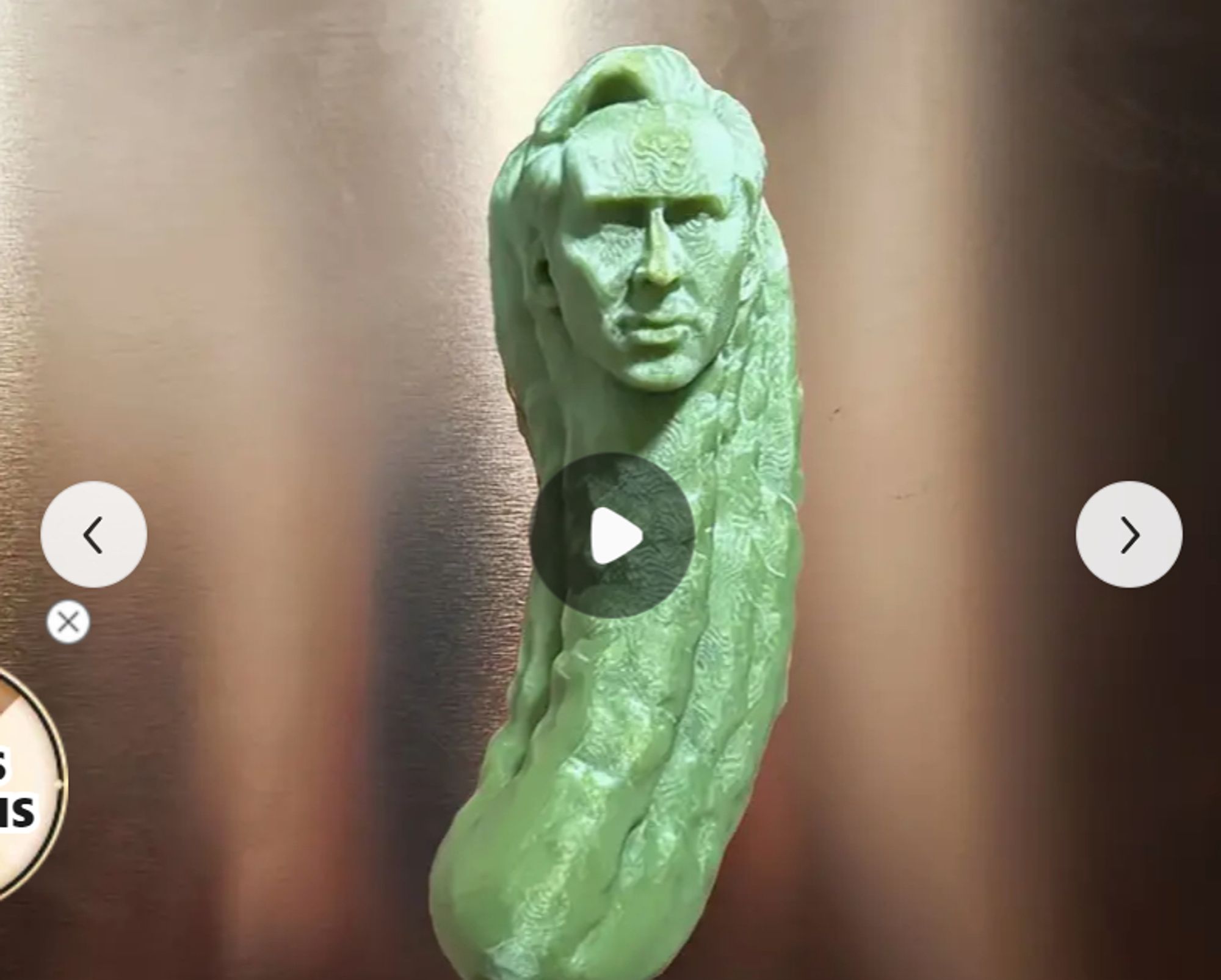 Nic Cage's face on a pickle ornament, for some reason.