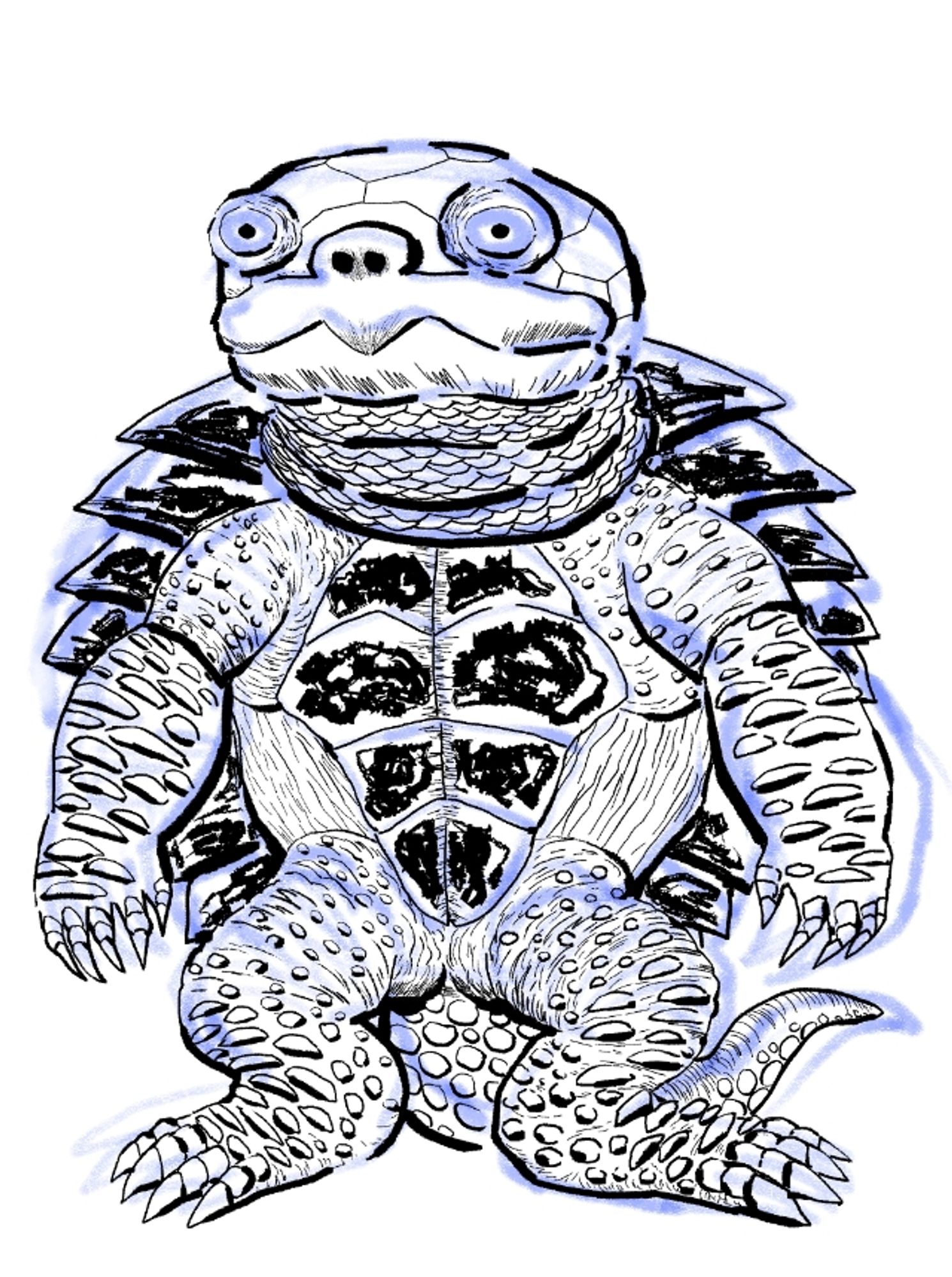 A digital drawing of a bipedal turtle