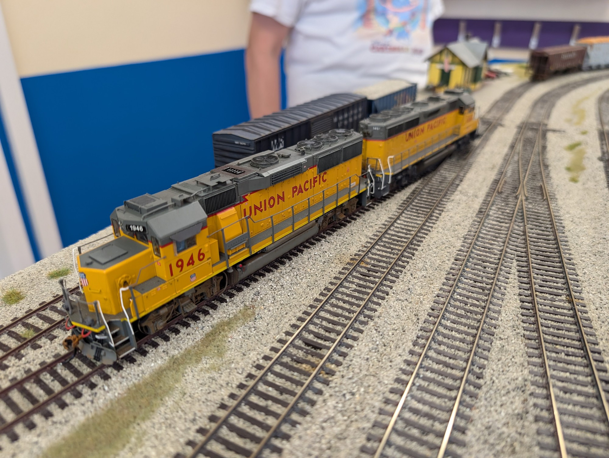 Yellow and grey diesels shunting