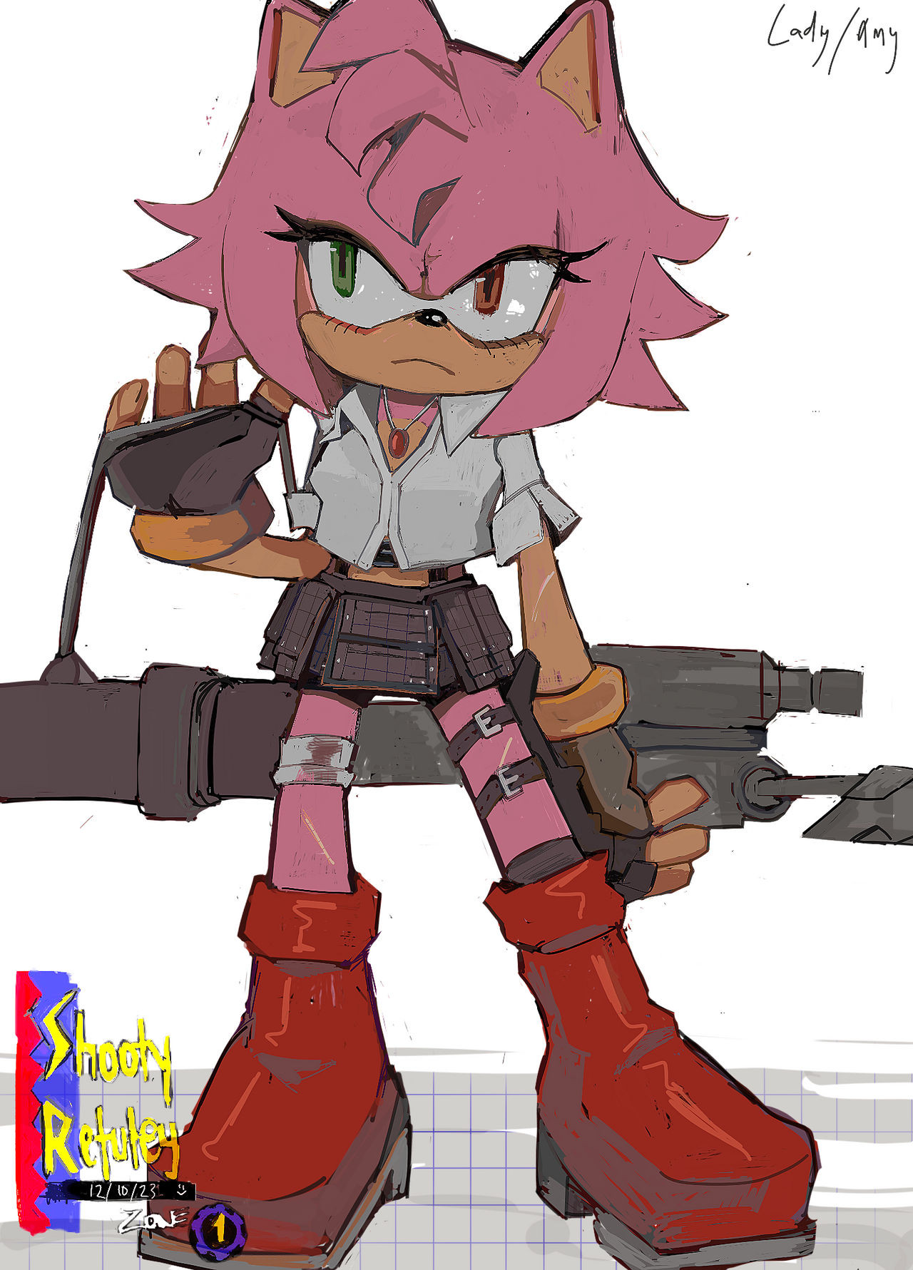 Amy Rose dressed as Lady from Devil May Cry 3.