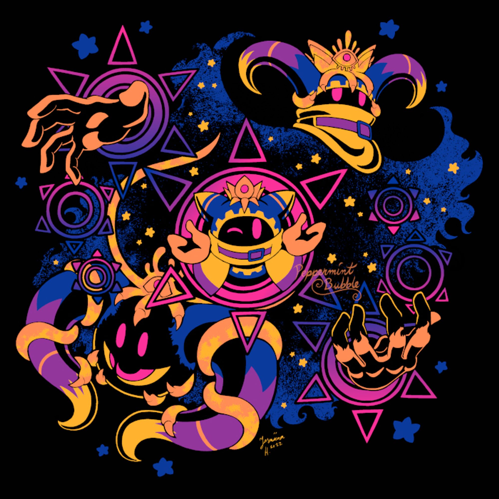 A stylized digital illustration of Magolor and his boss forms from Kirby's Return to Dreamland