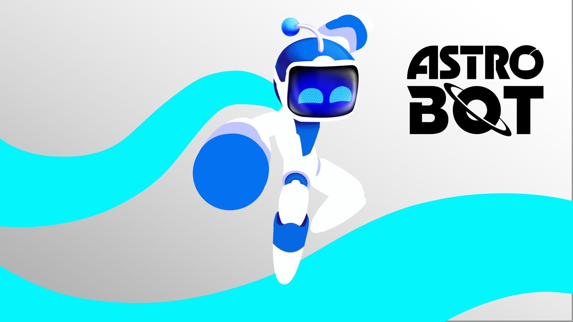 The work in progress of an Astro Bot piece with Astro sporting an "action-platformer" build.