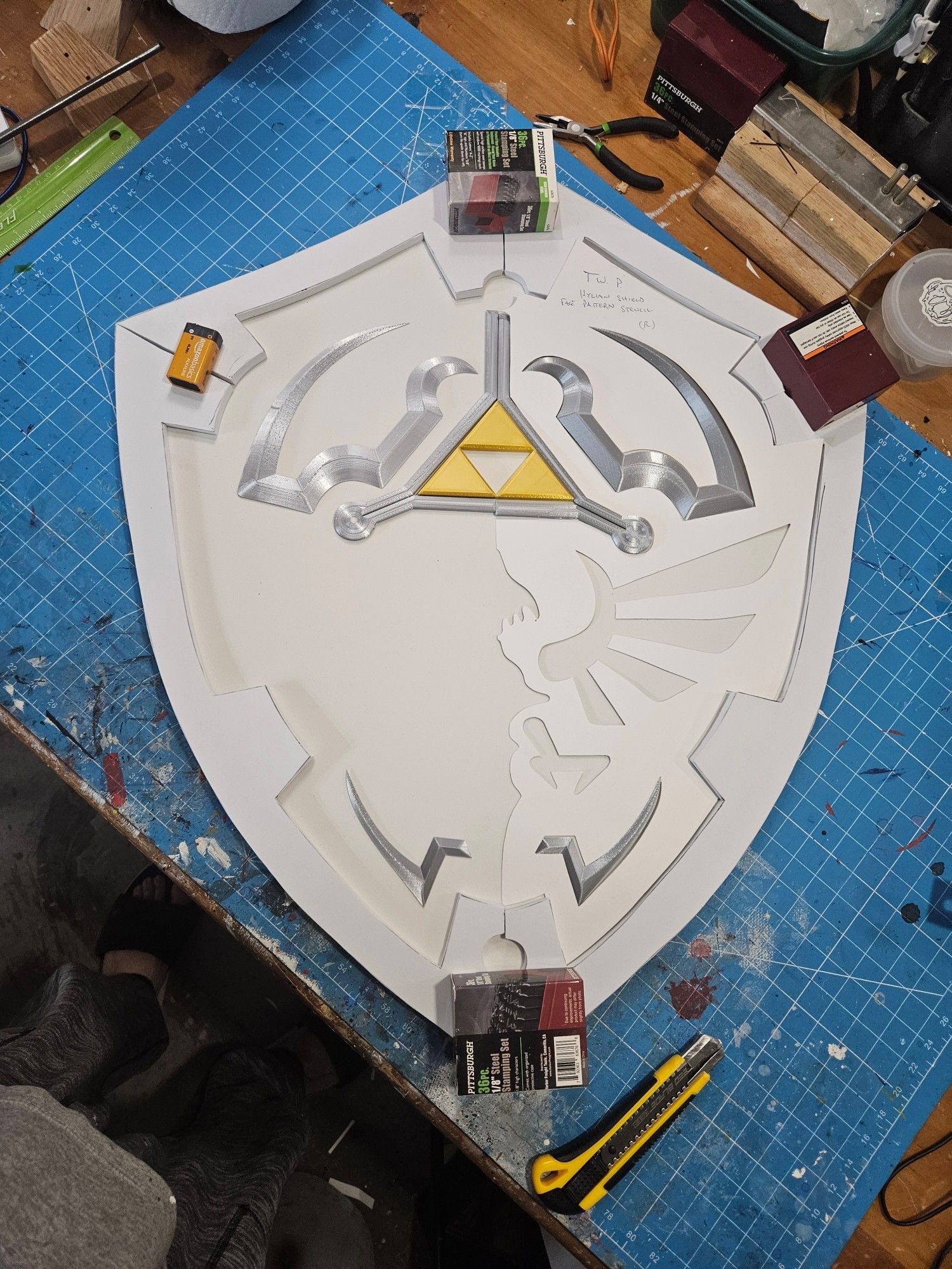 Hylian shield from Legend of Zelda, work in process, eva foam