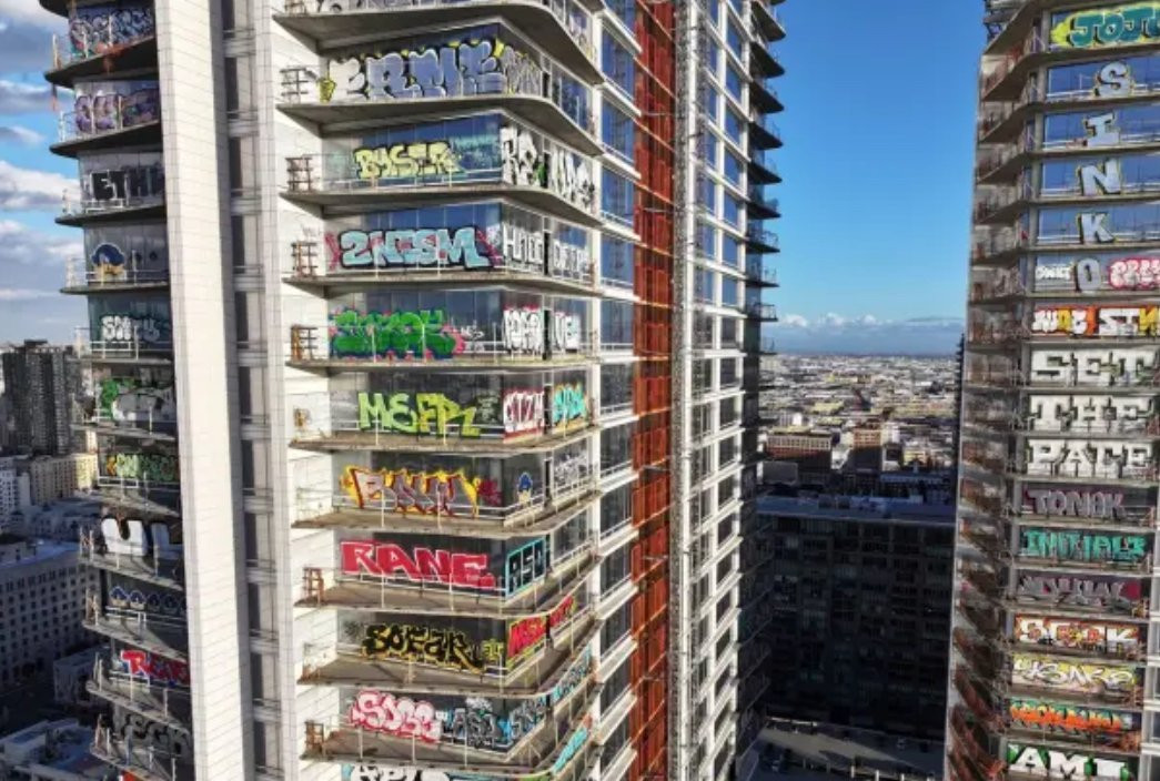 LA graffiti artists see an abandoned plaza as a canvas for change. #AmericanDecline or #UrbanRenewal? You decide at SouthDakotaTruth👉https://bit.ly/3x5kXZt