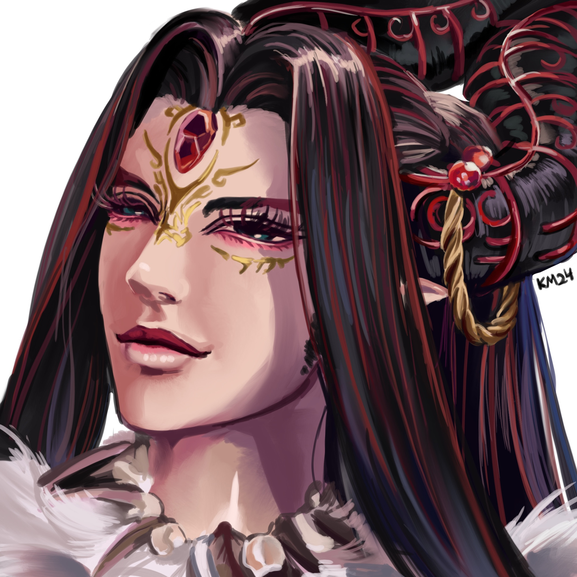 a digital painting of Xing Hai from Thunderbolt Fantasy from the neck up