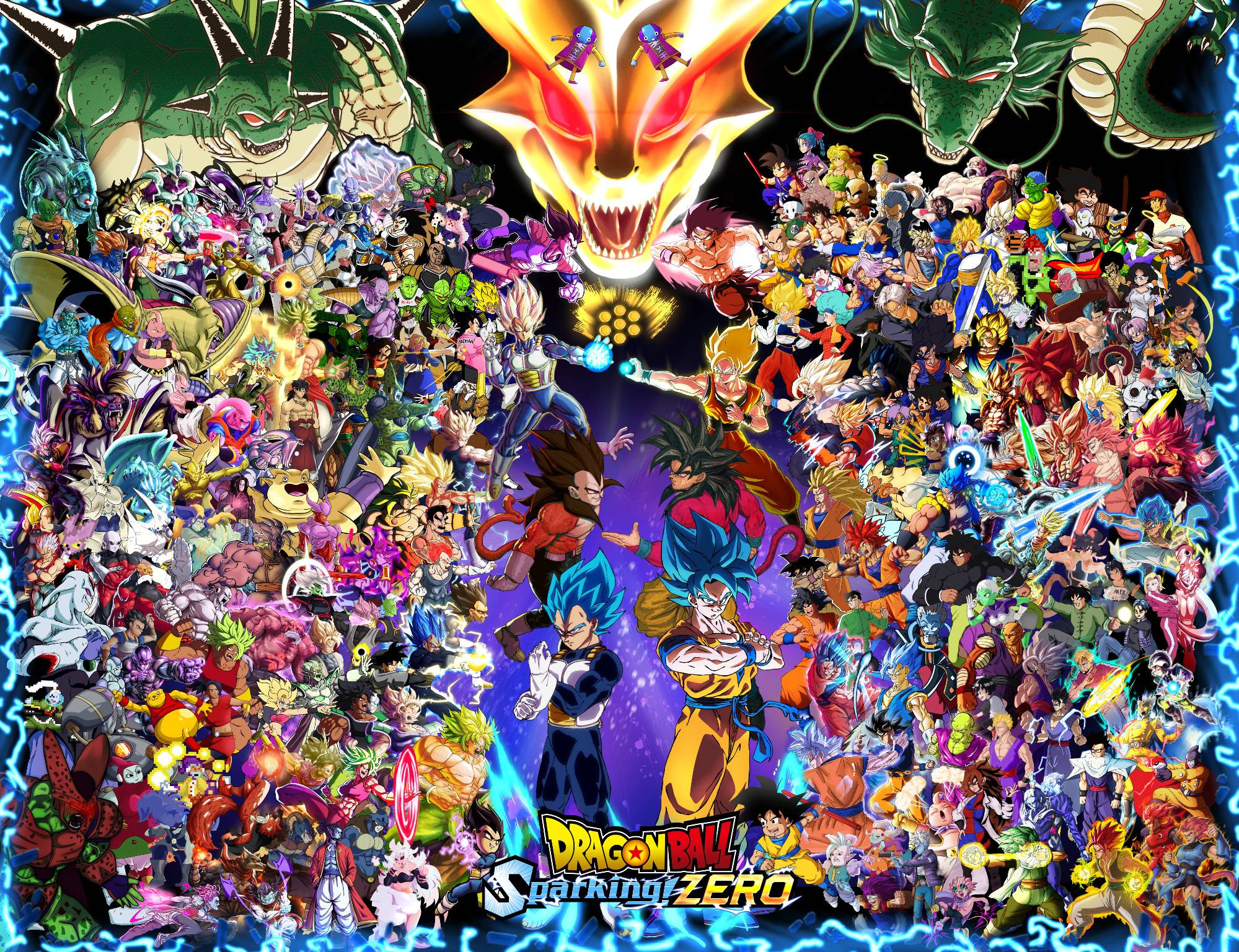 Collage of over 200 Dragon Ball characters, many of them featured in Sparking Zero.