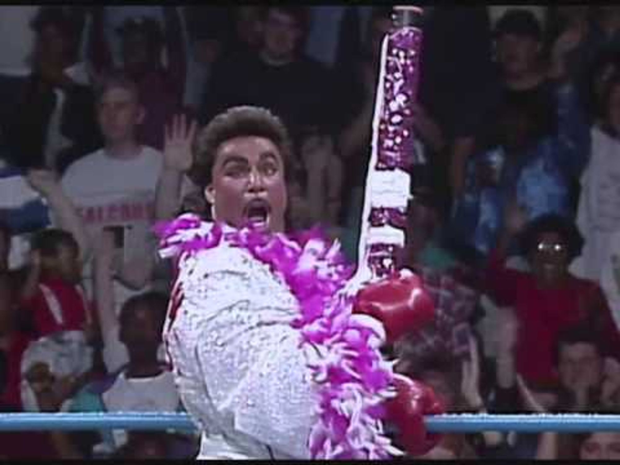 Former WCW wrestler Marc Mero (known as Johnny B. Badd) holding a confetti gun