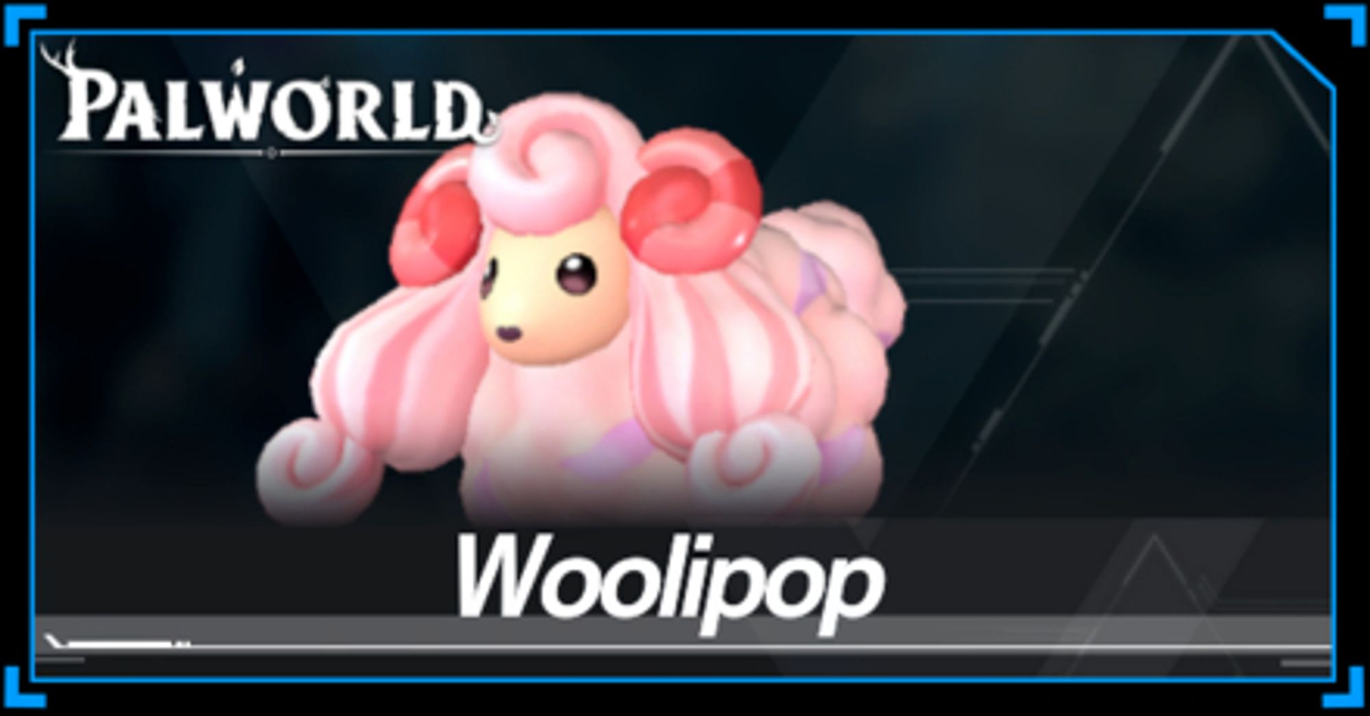 The palworld pal, Woolipop. It is a sheepdog-looking creature with pink candy-cane ram's horns. Its fur looks to be made of pink whipped cream or frosting.