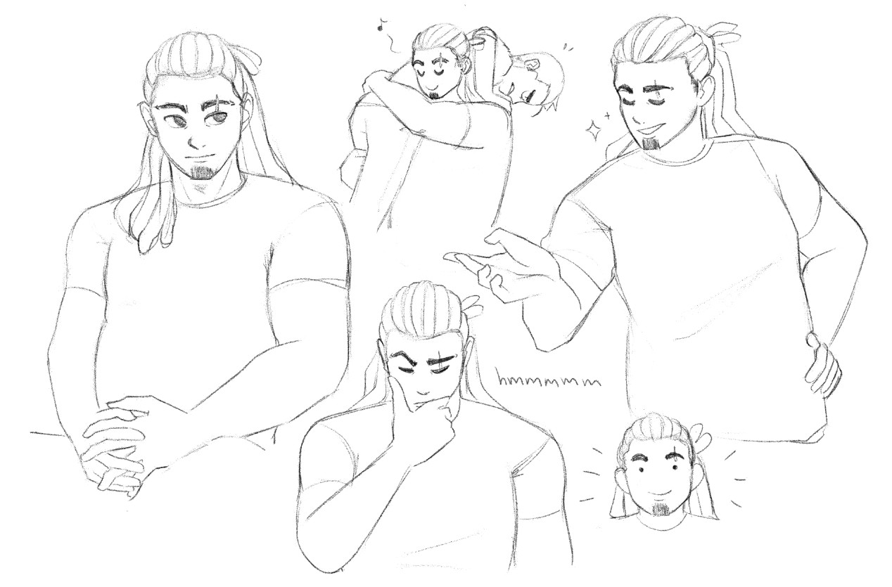 several sketches of Carson (in one of them he is carrying Sykes around like an angry cat)