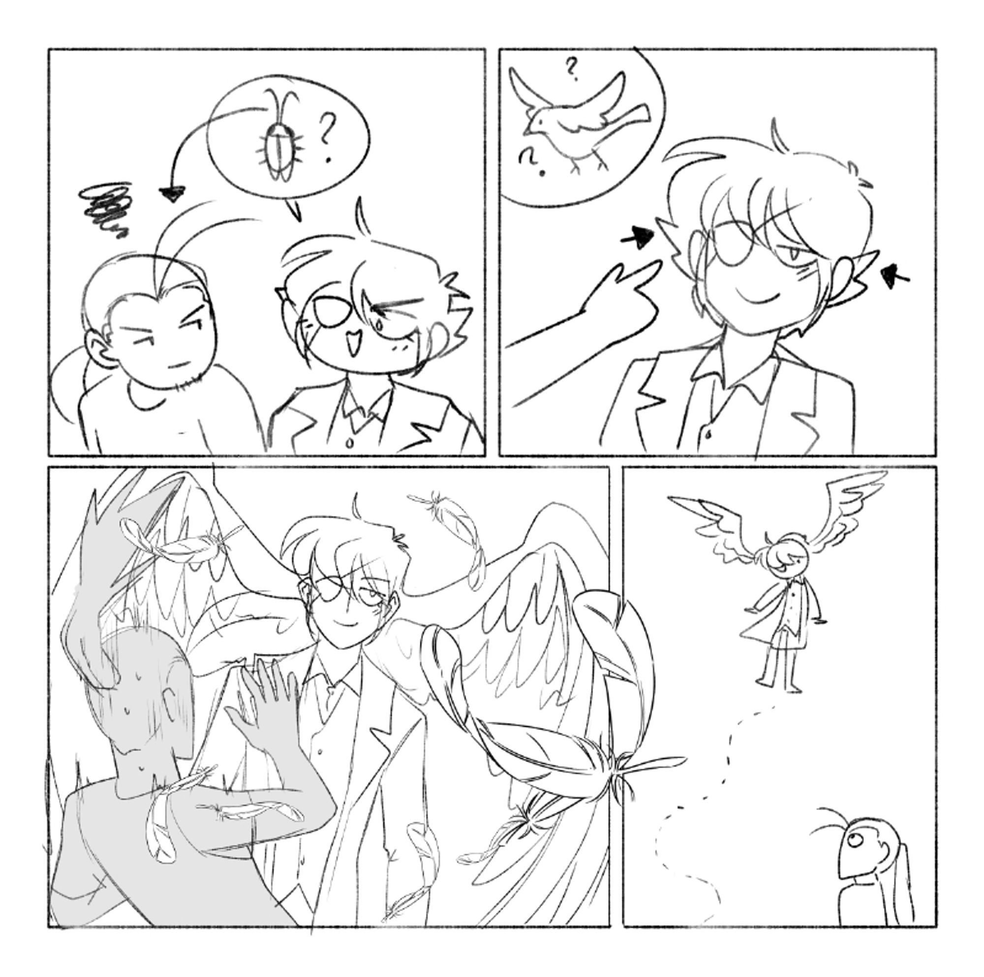 comic where Petra compares Kell's weird anime hair antennae to some kind of bug, he counters by questioning her weird anime hair "wings", at which point they sprout into actual wings and she flies away