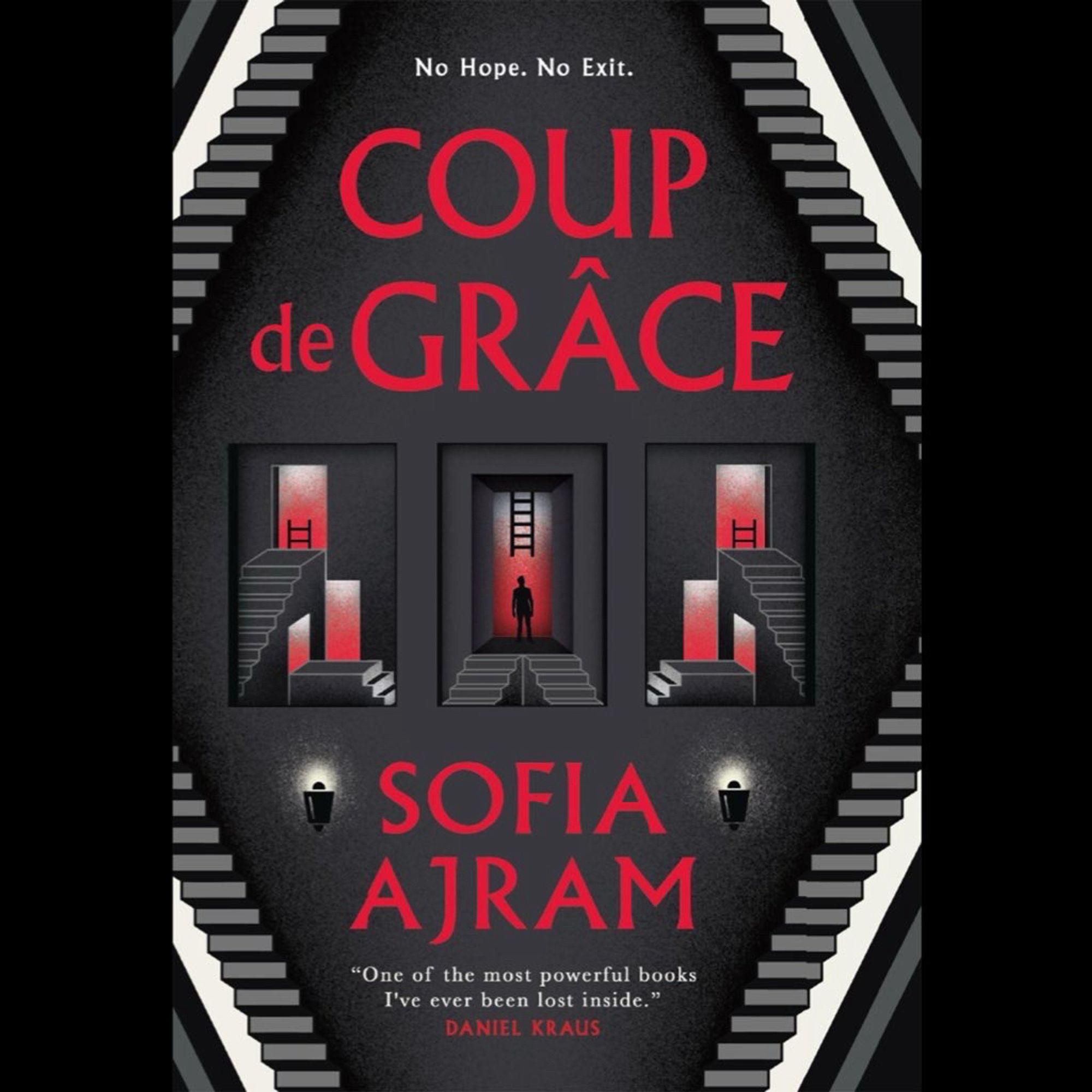 Book cover of COUP DE GRÂCE by Sofia Ajram in red, black and white tones