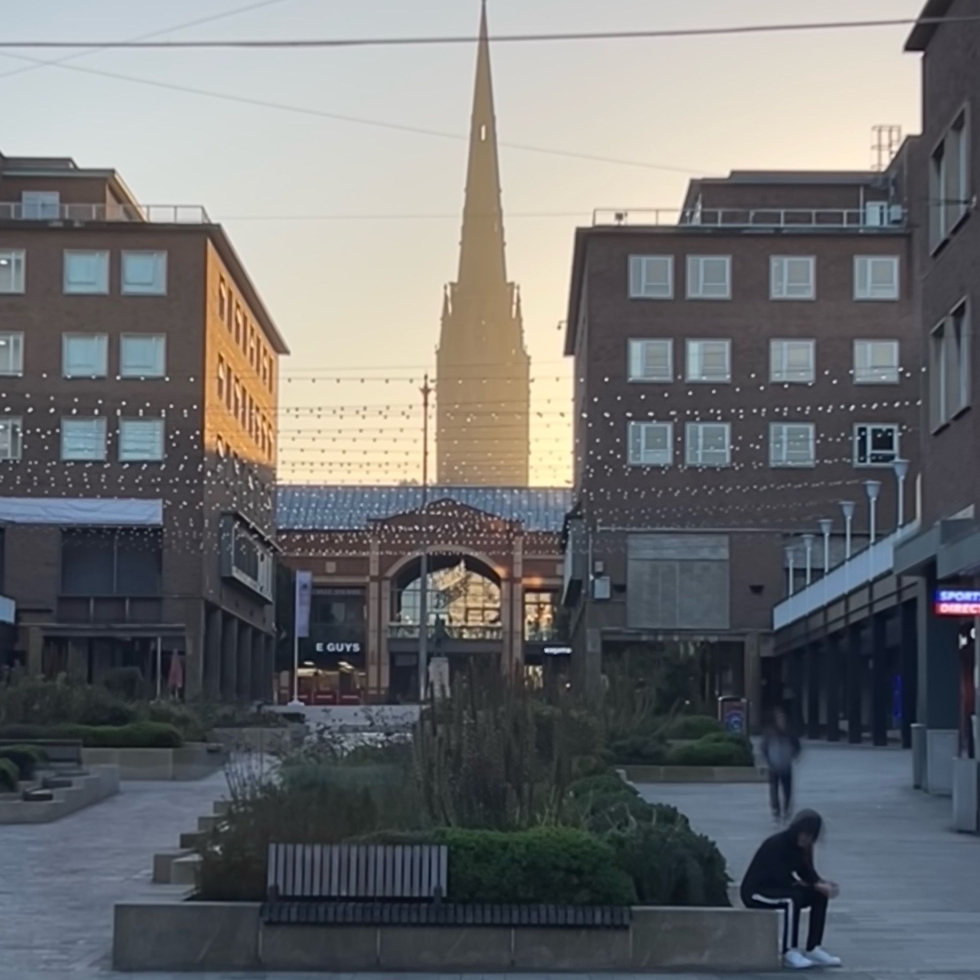 Photo of early morning sunshine at Coventry shopping precinct