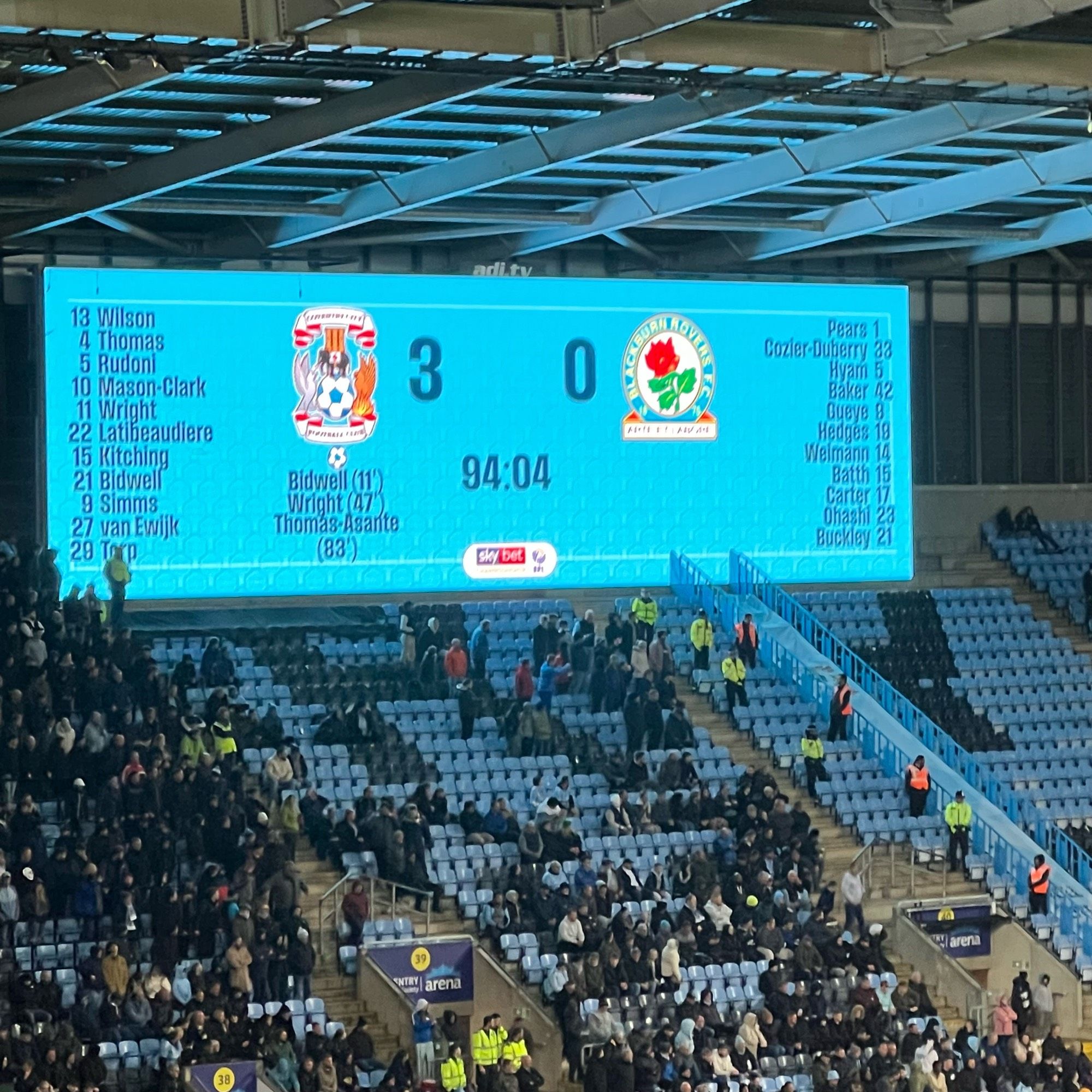 3-0 on the score board for Coventry city against Blackburn In the English championship