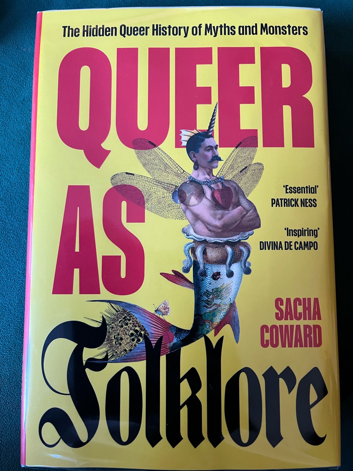 The cover of queer as folk by Sacha Coward, featuring a bizarre merman/fairy/unicorn hybrid