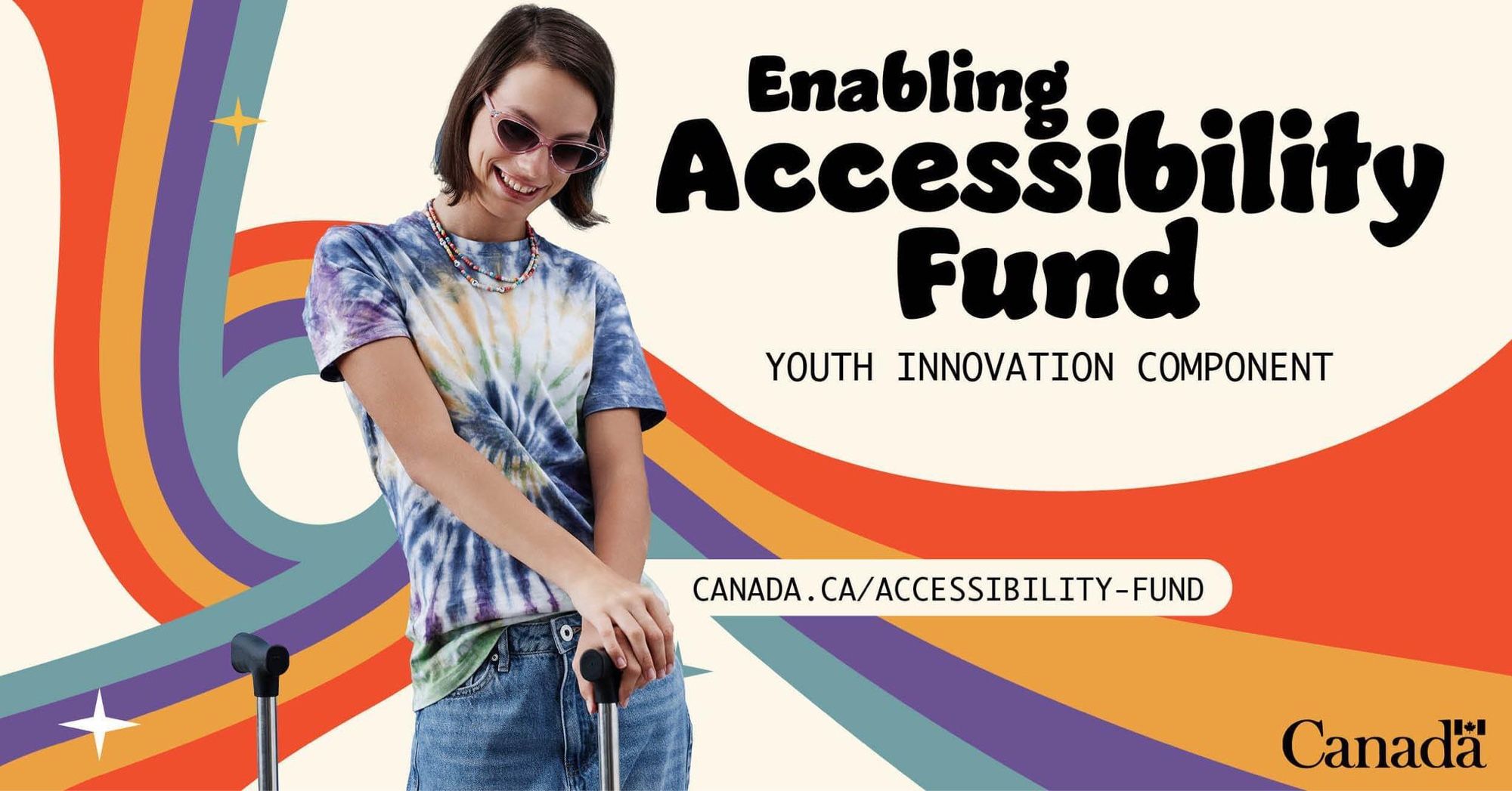 Image description: Enabling Accessibility Fund Youth Innovation Component Canada.ca/accessibility-fund. Young person smiling.