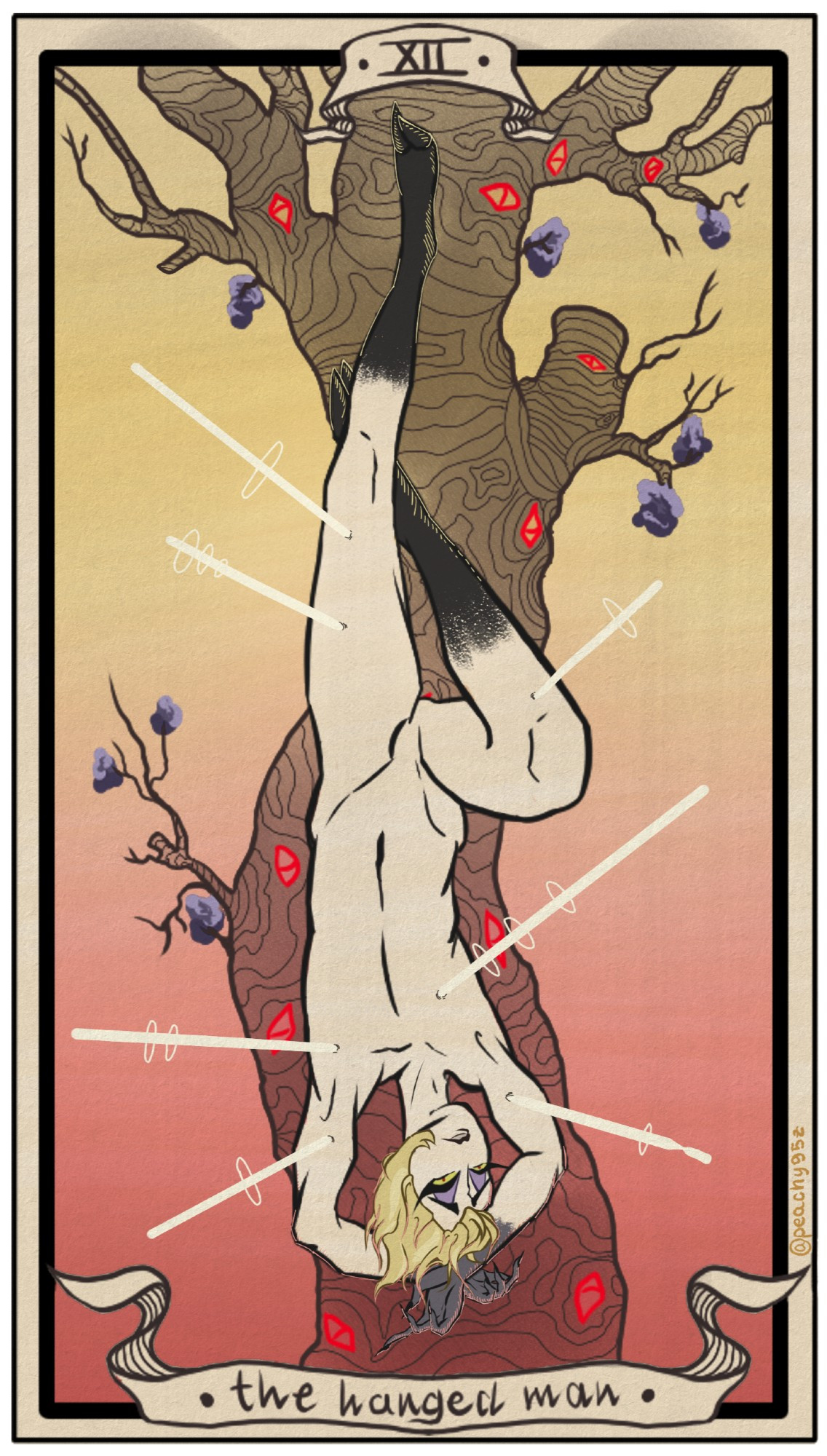 The hanged man tarot card redone with Lucifer's imaginary