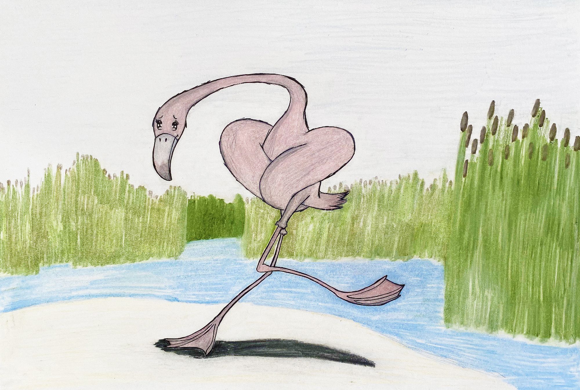 A drawing of the Flamingo from Charmin Ultra Toilet Paper! She needs to go potty, uh oh...