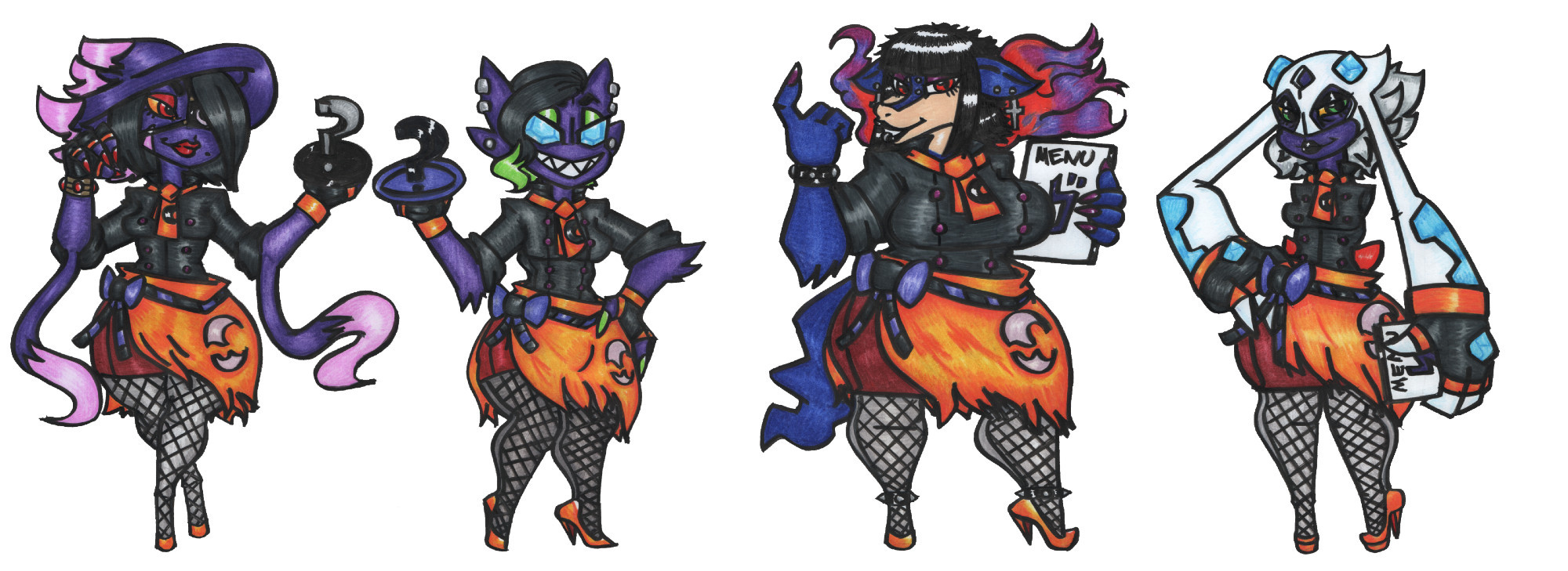 Moongeist Diner Waitresses

Mayonaka (Misdreavus)
Emerald (Sableye)
Himiko (Hisuian Typhlosion)
Nieves (Froslass)