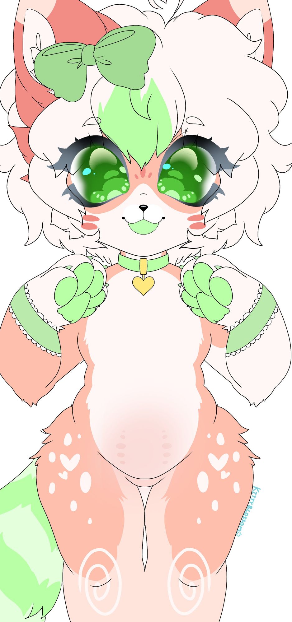 Pink, white and green themed anthropomorphic cat girl