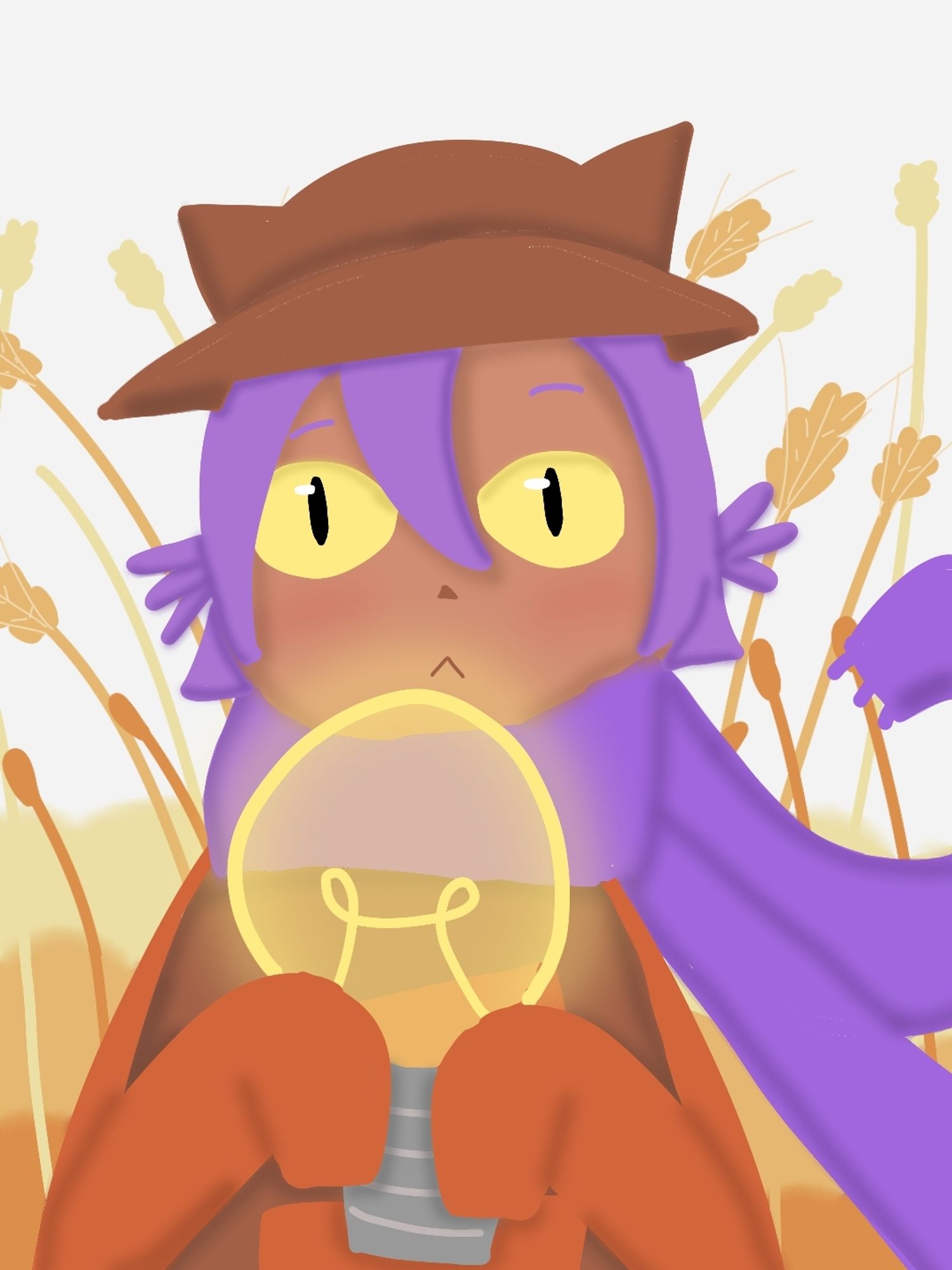 Fanart de Niko au milieu d'un champ de blé tenant le soleil