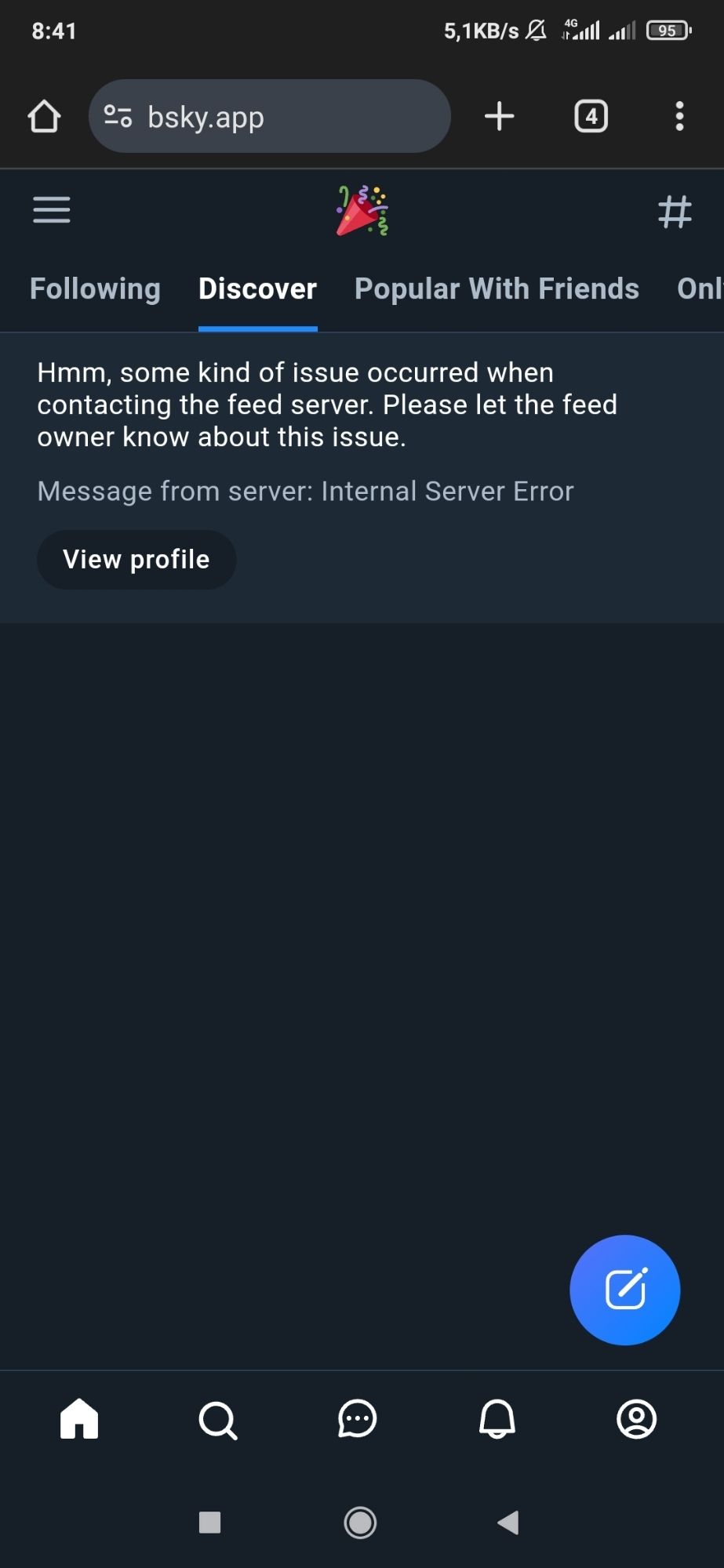 Internal Server Error in Discover on the browser