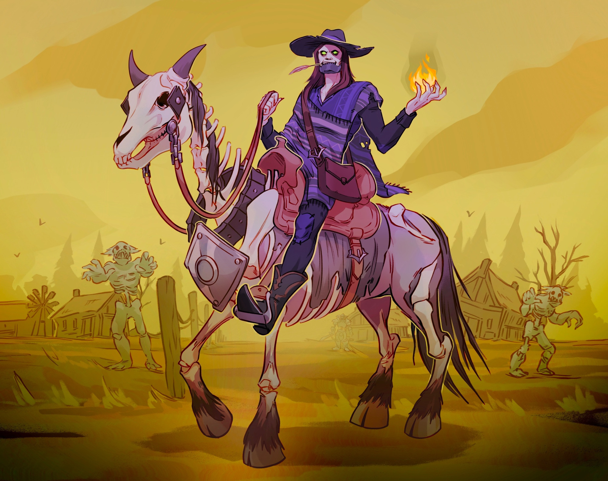 forsaken cowboy warlock on skeletal horse in western plaguelands (Warcraft)