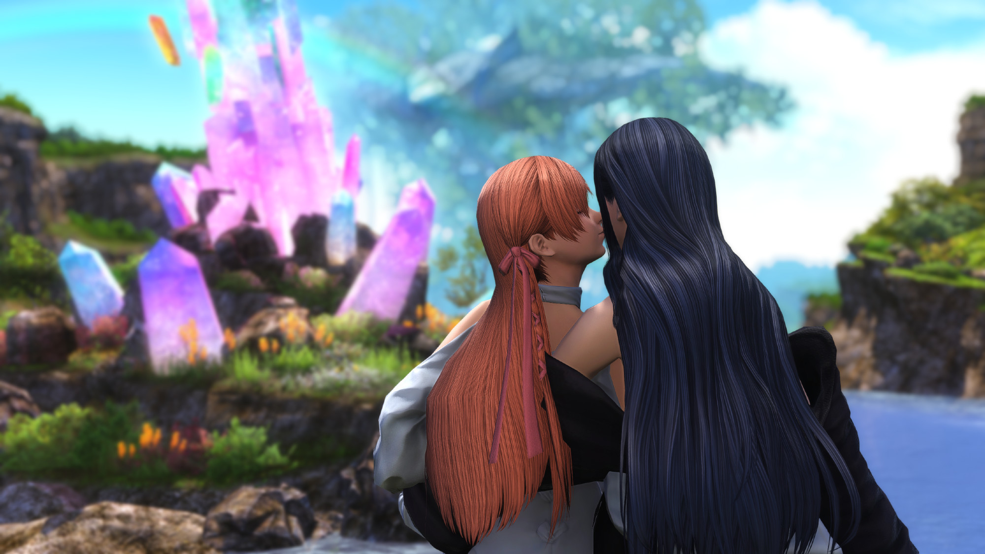 a closer shot from behind showing Ryne kissing Gaia on the cheek