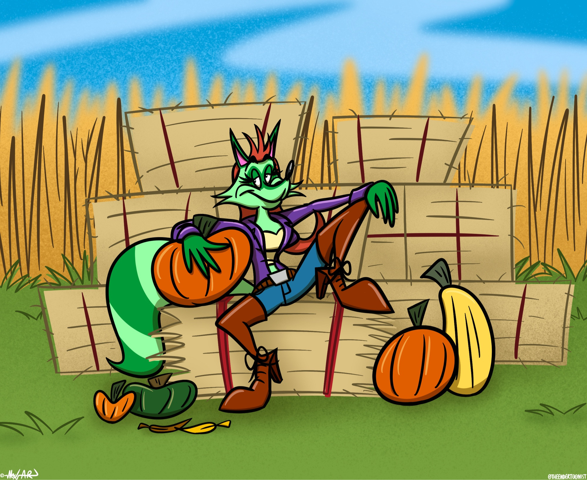 Given that it’s day early before the autumnal equinox that’s happening tomorrow, but still, Happy Fall 2024 from Rae Raccoon (Kaleo Fox)! 🦝🍂🎃