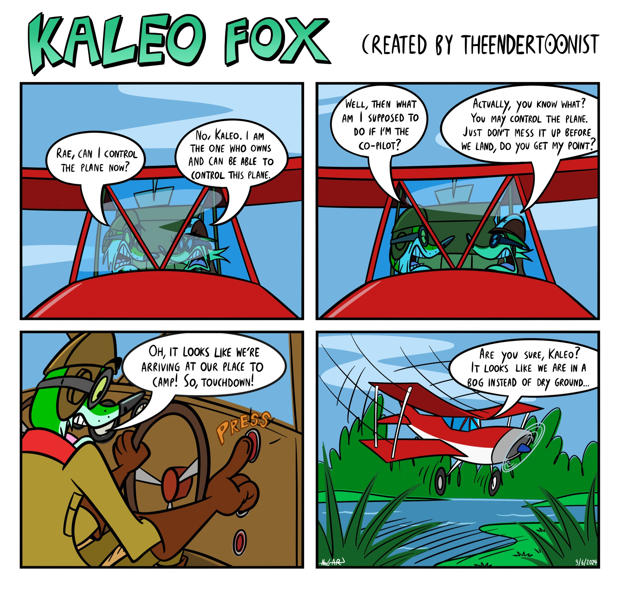 Rae and Kaleo fly somewhere to camp, but Kaleo wants to be in charge to operate her biplane, named as the “Wilco Tent”!