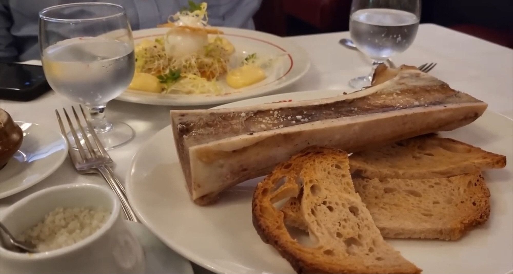 Bone marrow, toast, and salt.