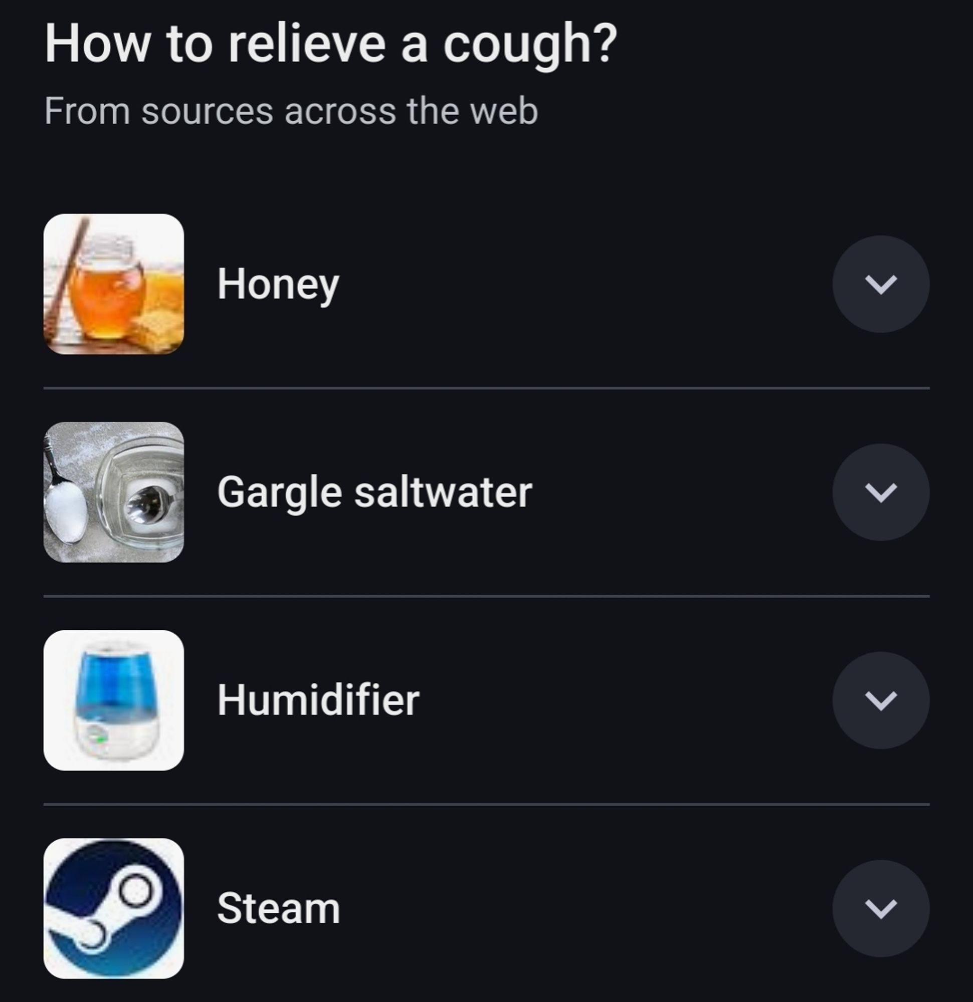 Steam (gaming platform) is listed as one of the solutions for getting rid of coughs.