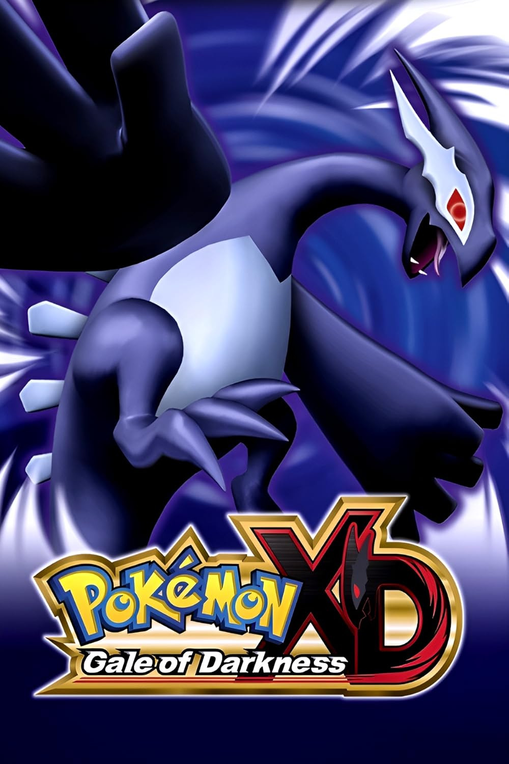 The box art for the game Pokemon XD: Gale of Darkness. Apparently XD means eXtra Dimension? Or maybe eXtra Darkness?