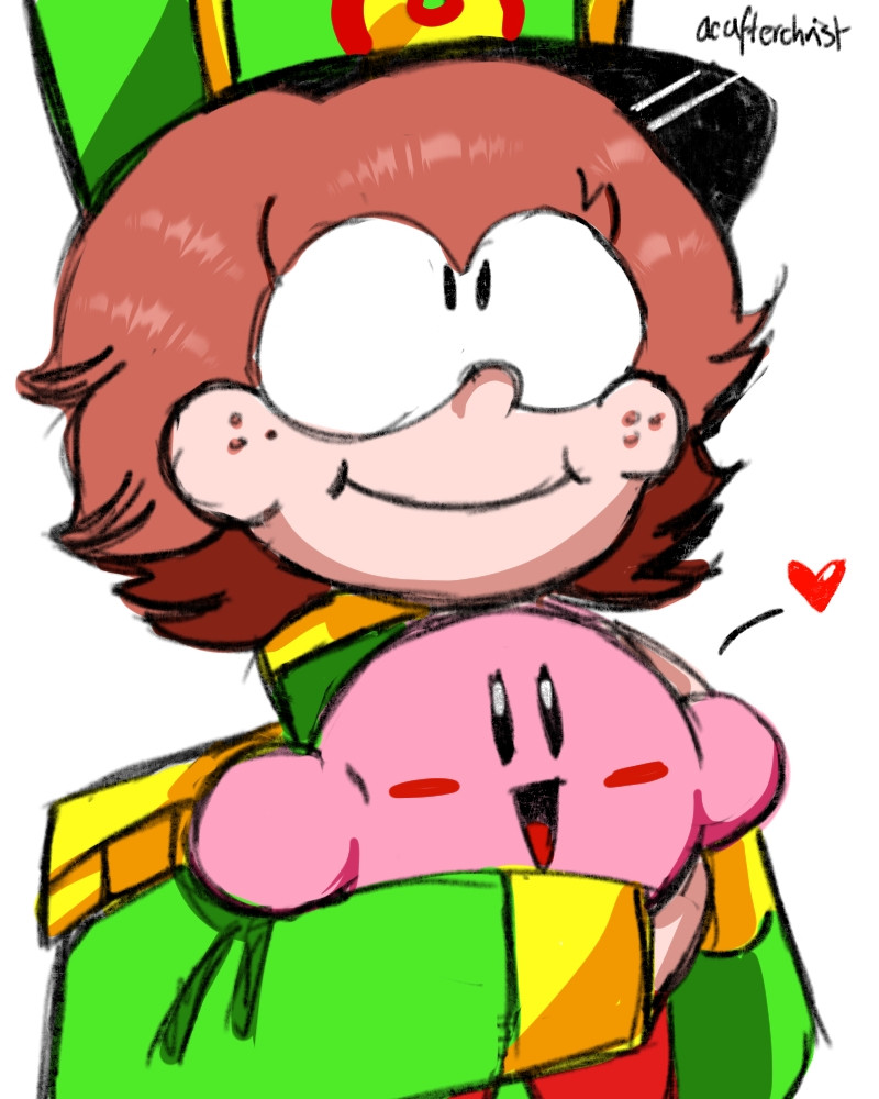 Kirby with my human version of Percy the Small Engine 