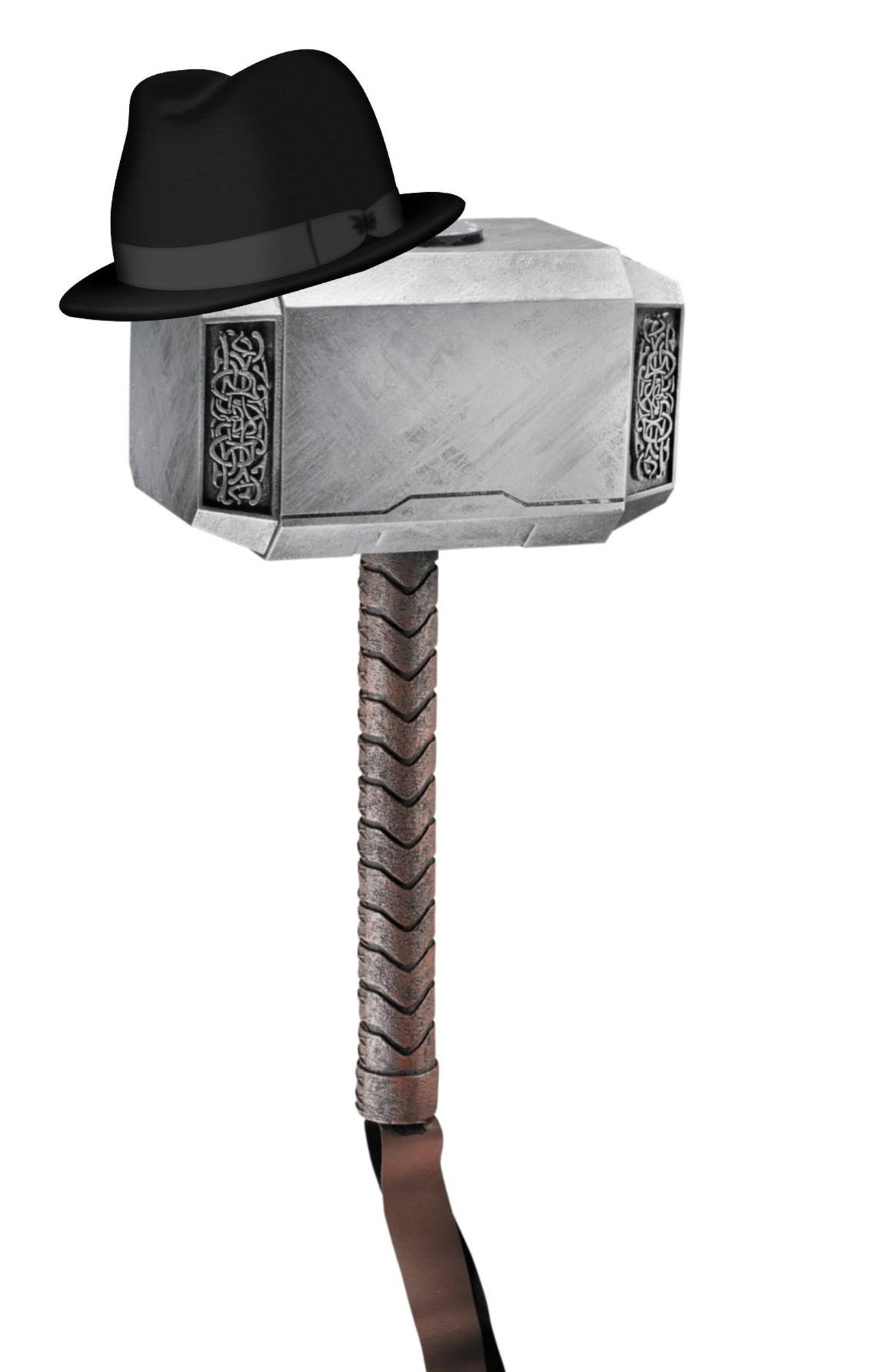 mjolnir, thor's hammer, with a fedora