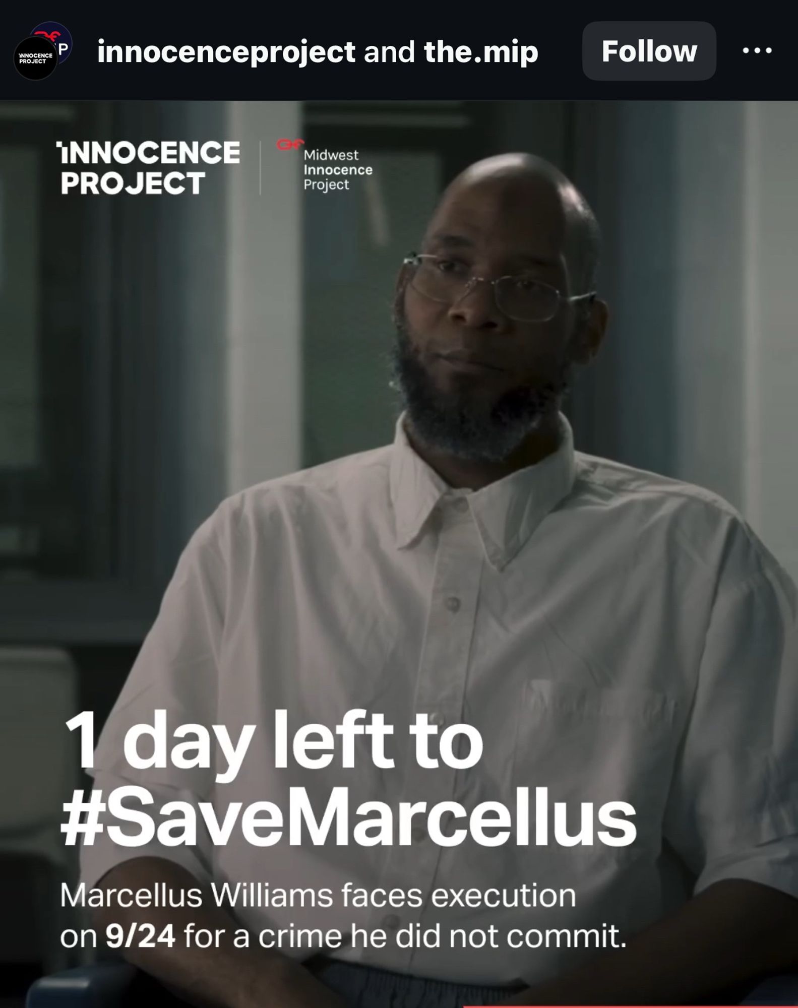 Picture of Marcellus Williams, a Black man in   currently in death row for a crime the GLUT of evidence says he did not commit, to the satisfaction of both the prosecutor and the victims family