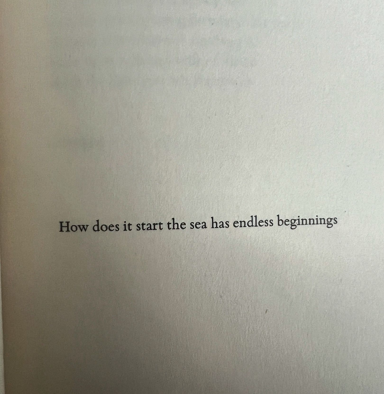 How does it start the sea has endless beginnings. And I’m weeping my way through them all, weeping my own sea, like Alice.