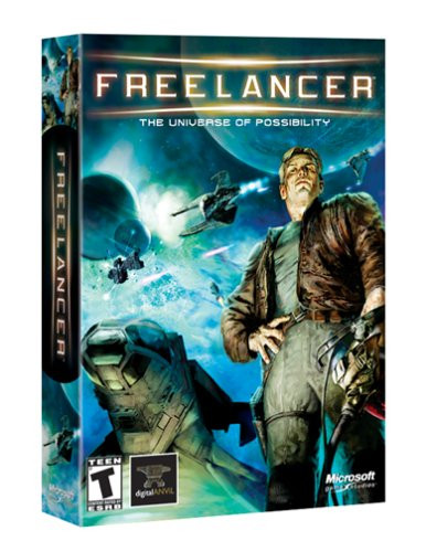 Box art featuring Trent standing in front of his fighter holding his space helmet. In front are some planets and a dog fight in space.