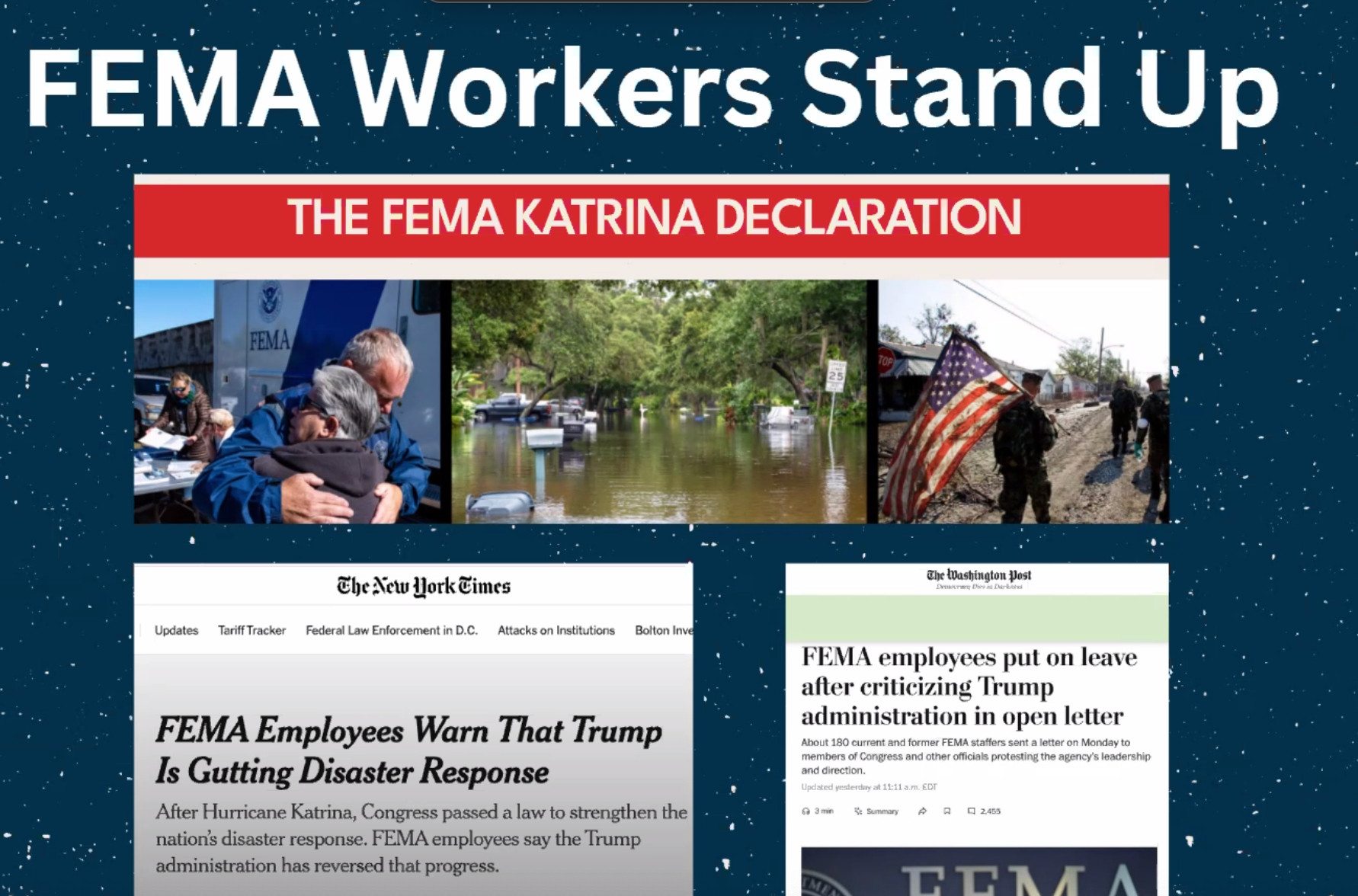 zoom graphic: FEMA WORKERS STAND UP