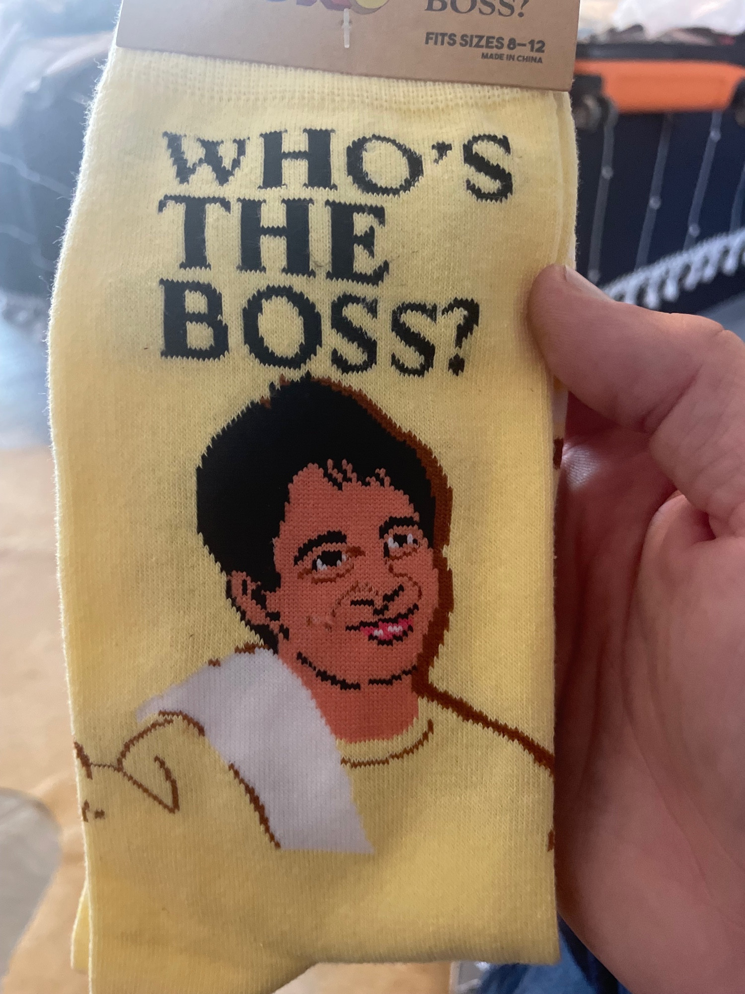 WHO'S THE BOSS-branded socks, with and incredible (and i mean that in the least-enthusiastic way) rendition of tony danza