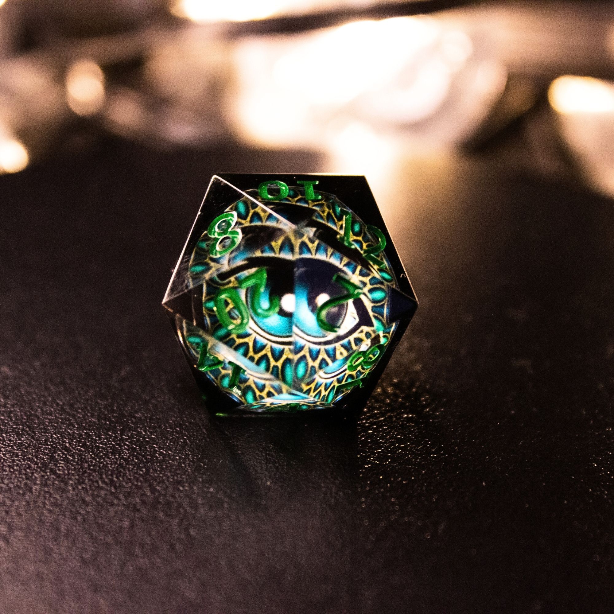 Ooooh, freaky single eye in a clear resin dice, staring into your SOUL!