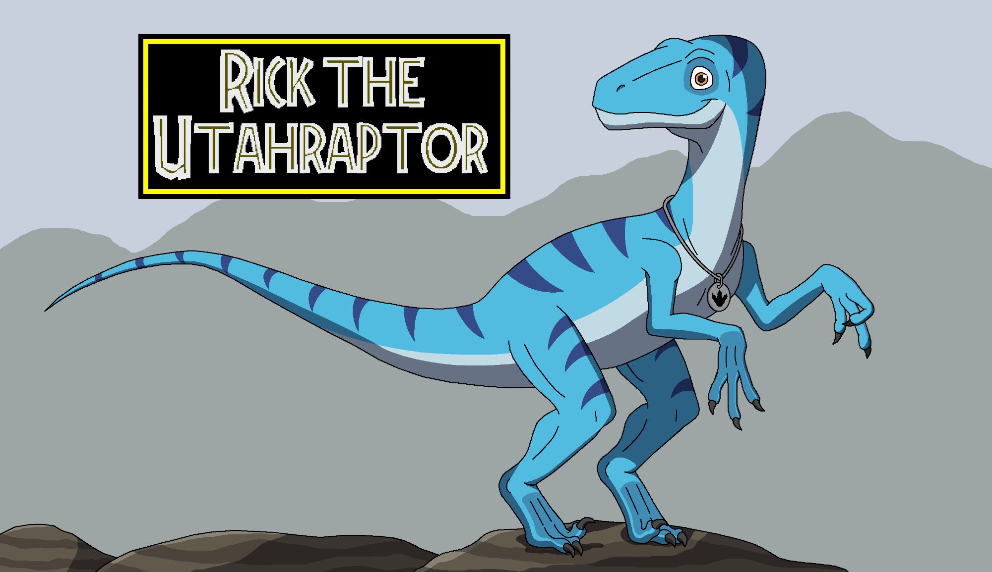 A blue Utahraptor (MightyRaptor), not to be confused with a certain Velociraptor