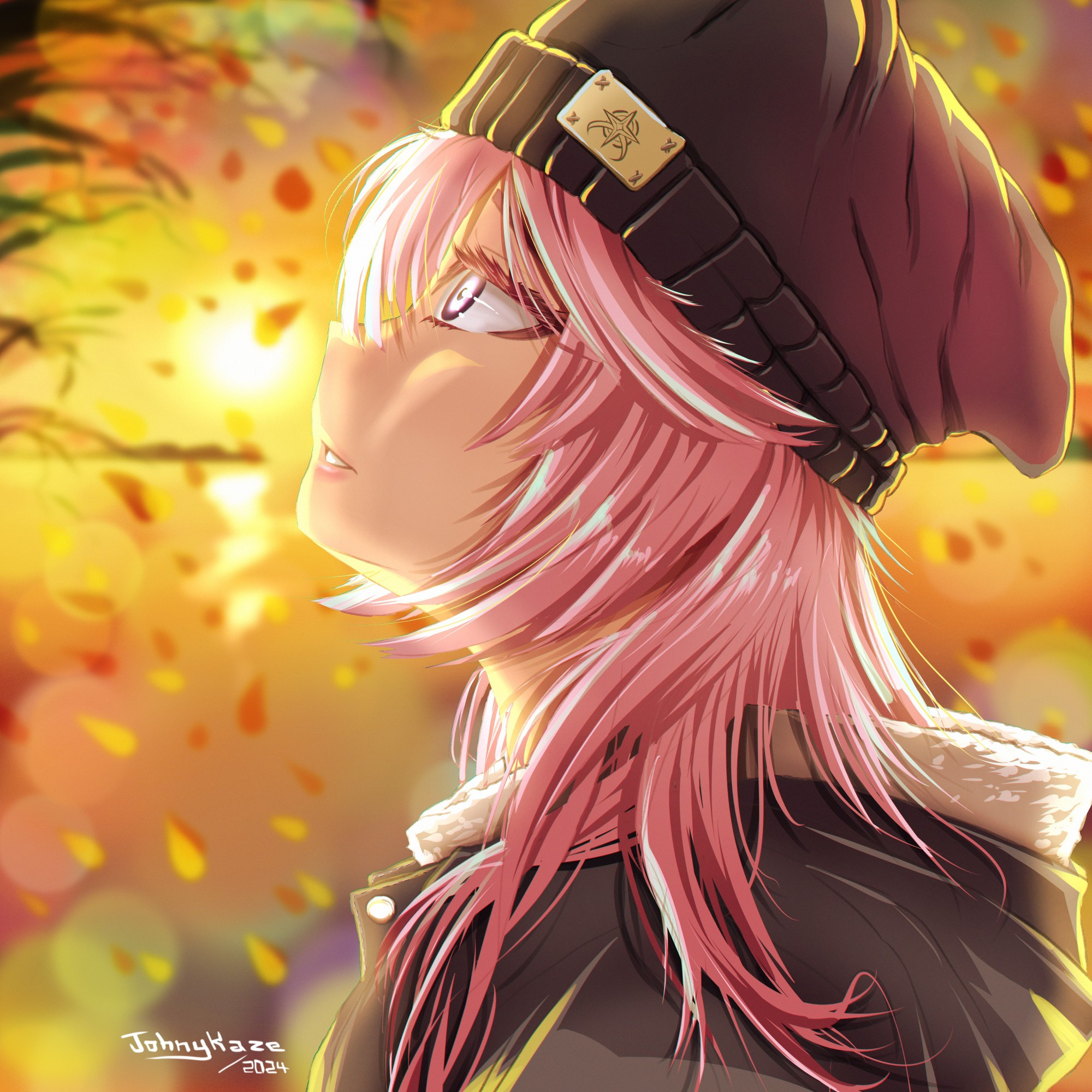 A really based pink cat enjoying Autumn