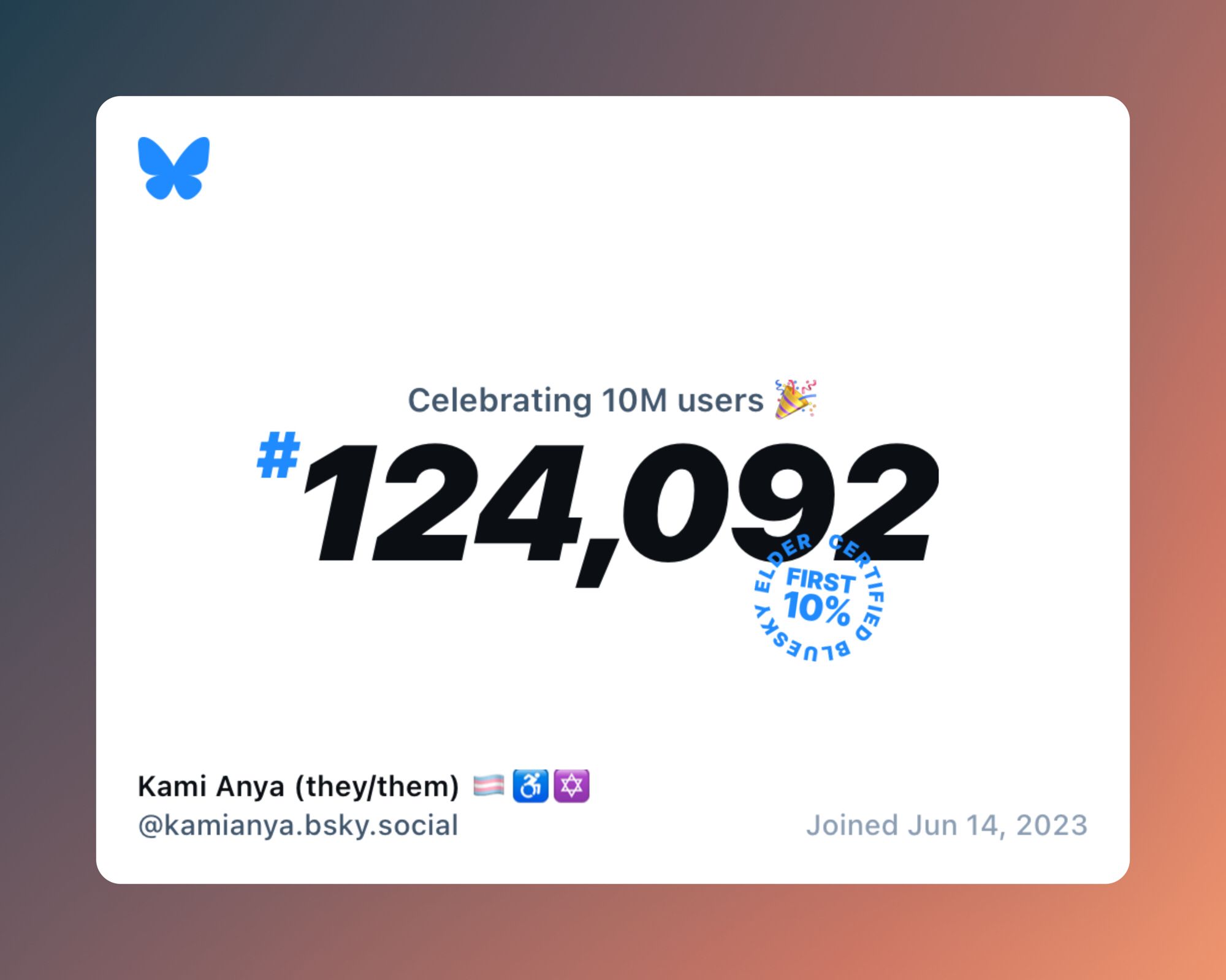 Bluesky now has over 10 million users, and I was #124,092!