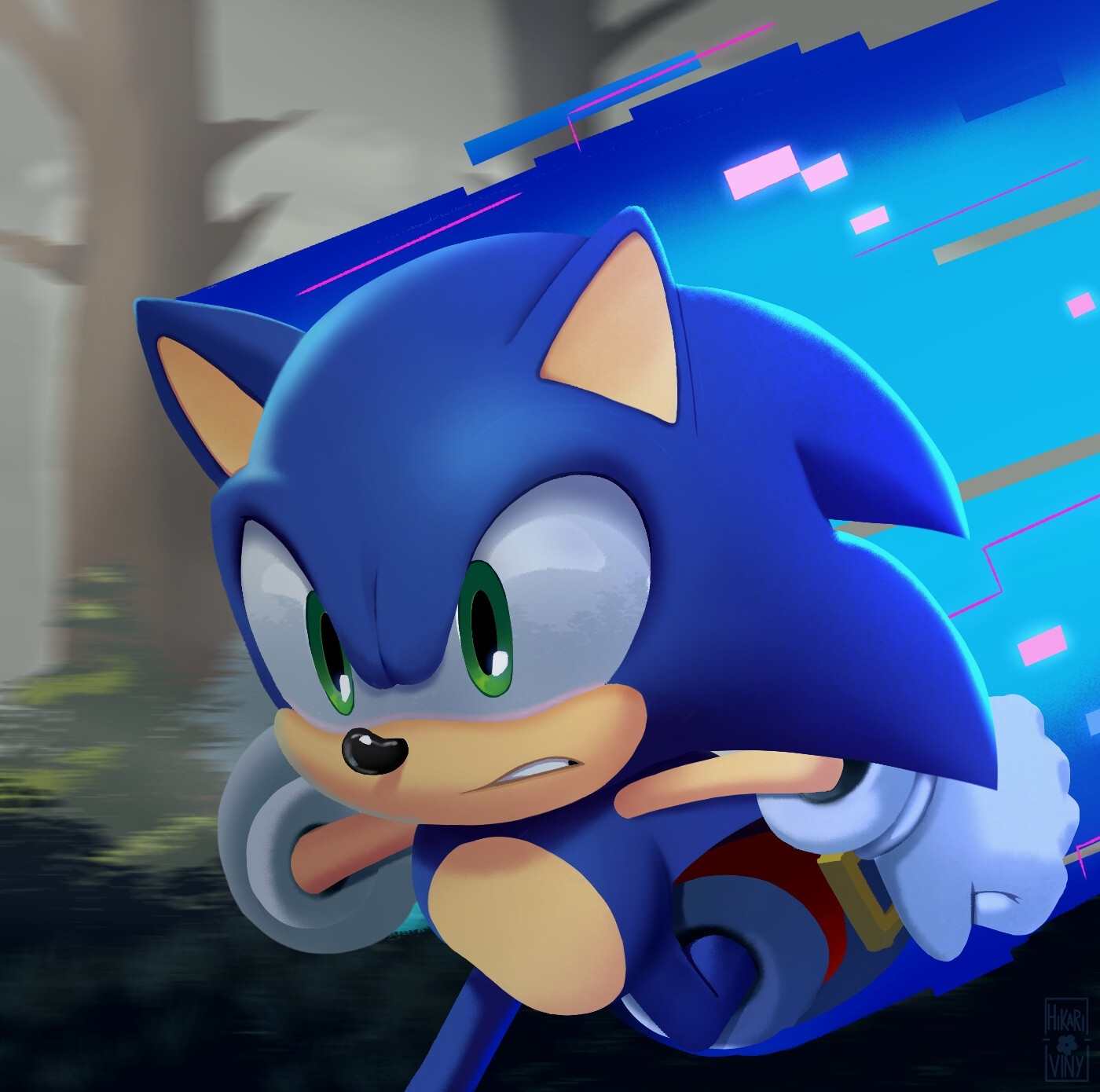 Sonic the hedgehog digital drawing, referencing a scene of the Sonic Frontiers trailer 