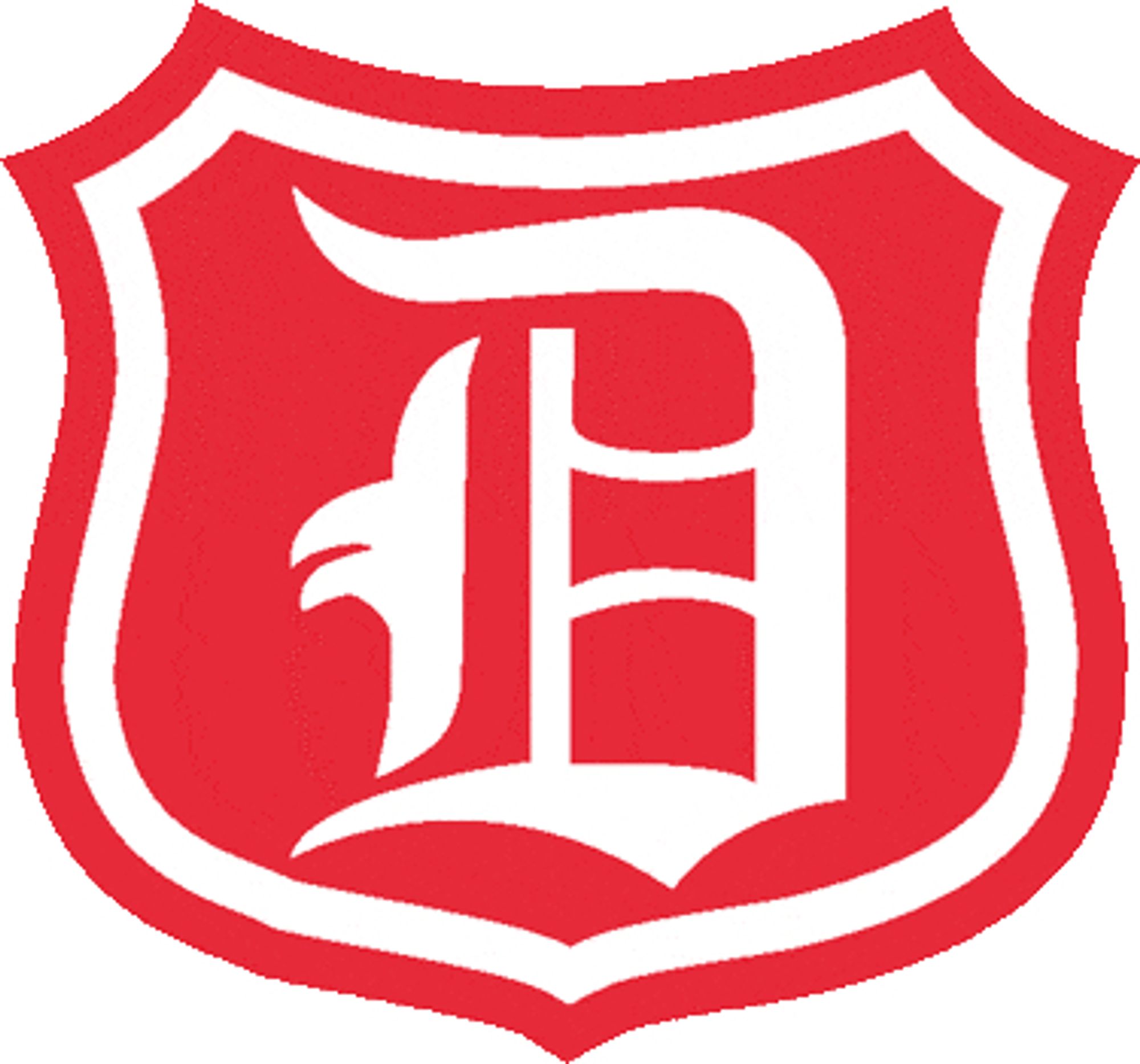 Detroit Cougars logo from 1926. A white Old English D on a red shield.