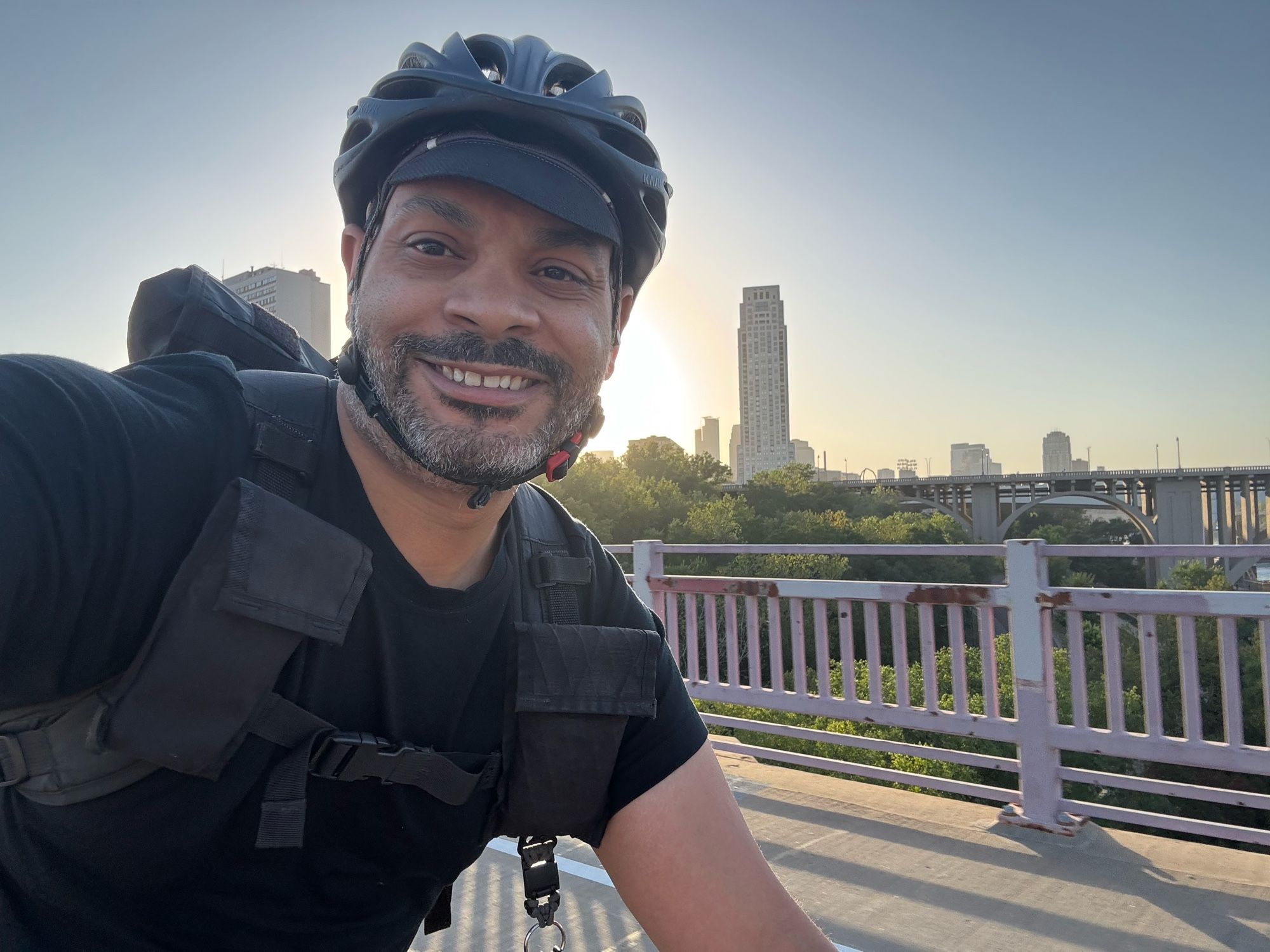 Selfie while biking across bridge number 9