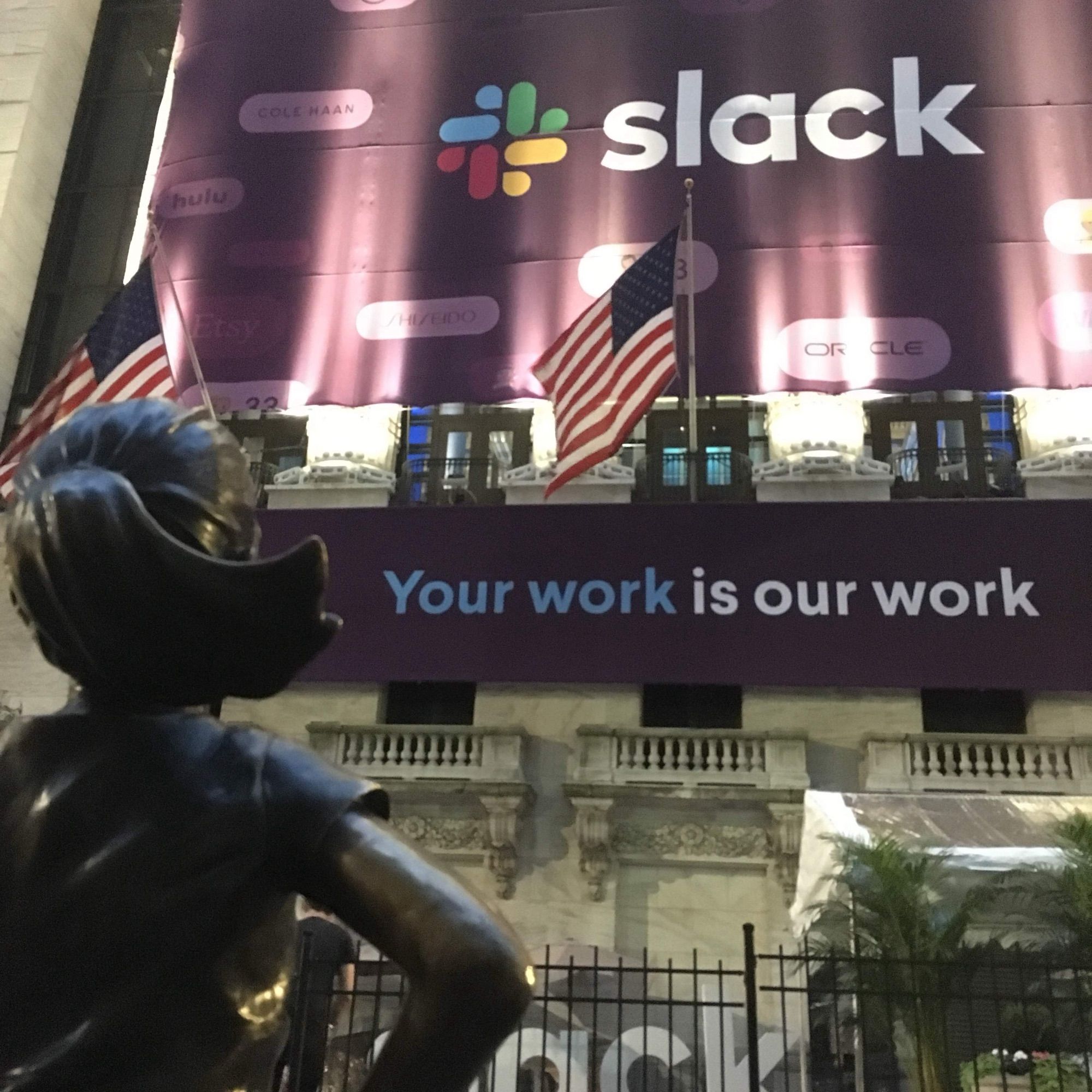 Photo in front of the NYSE from when Slack went public