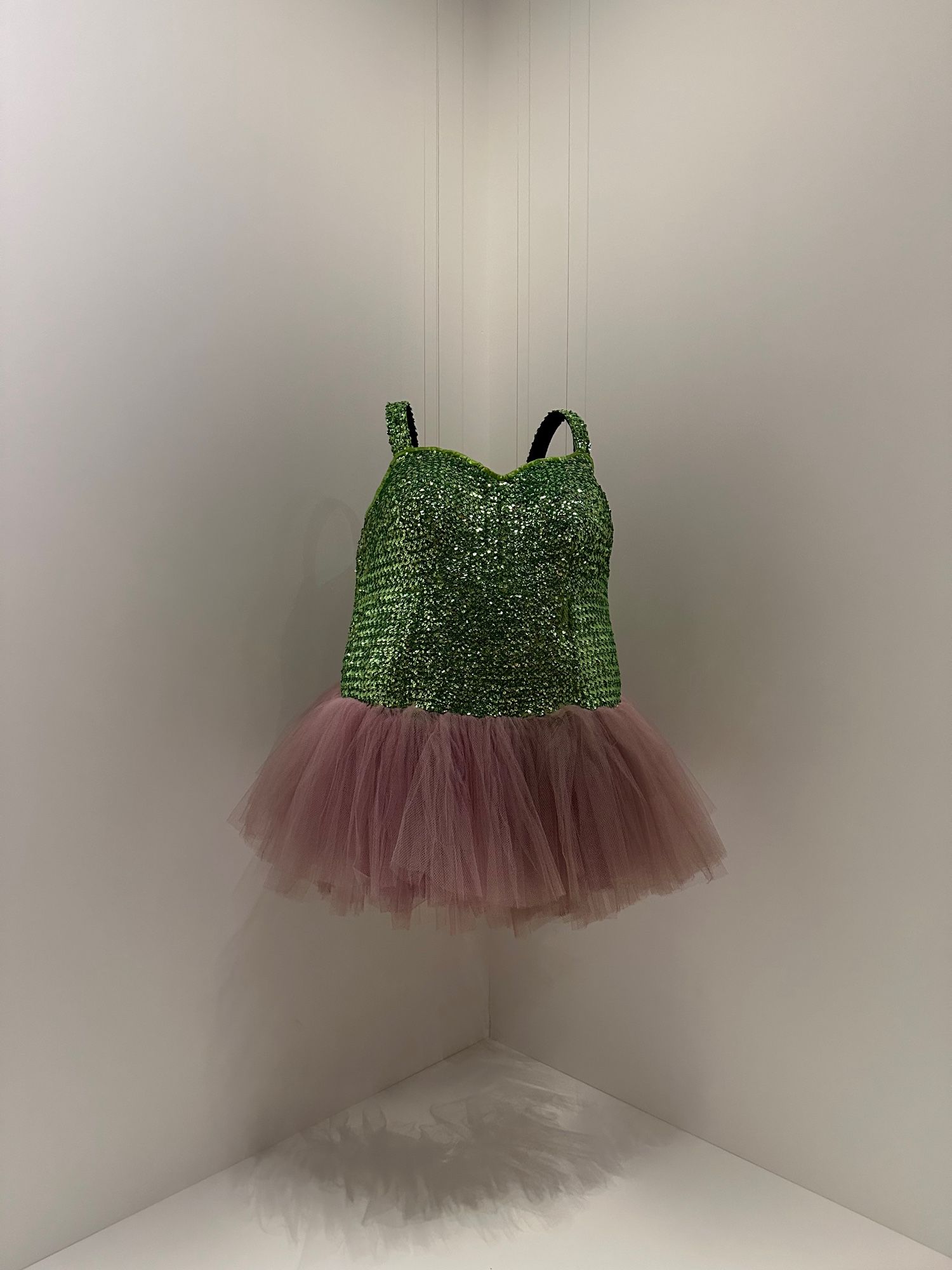 Dress with green sequins and a pink tutu